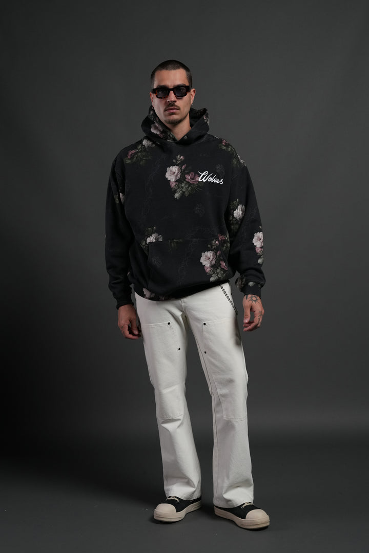 Wolves Script "Pierce" Hoodie in Black Rose Thorn