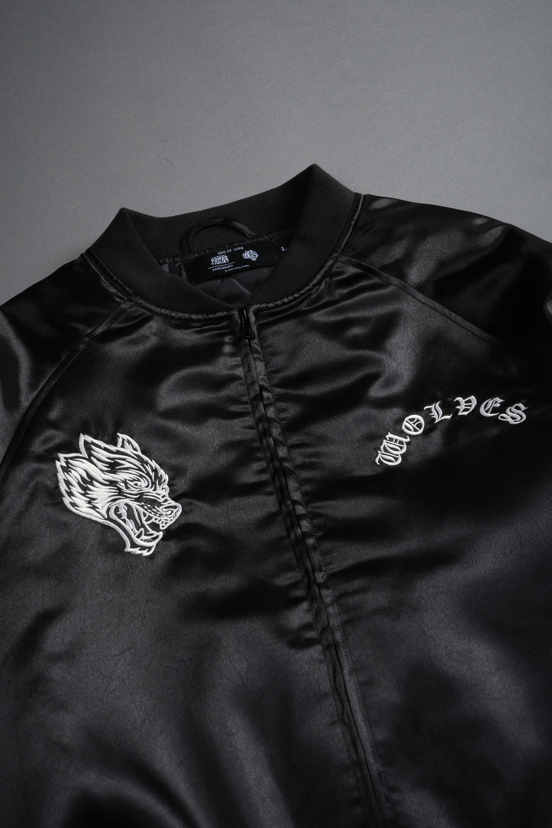 Last Love Unisex Cropped Satin Bomber Jacket in Black