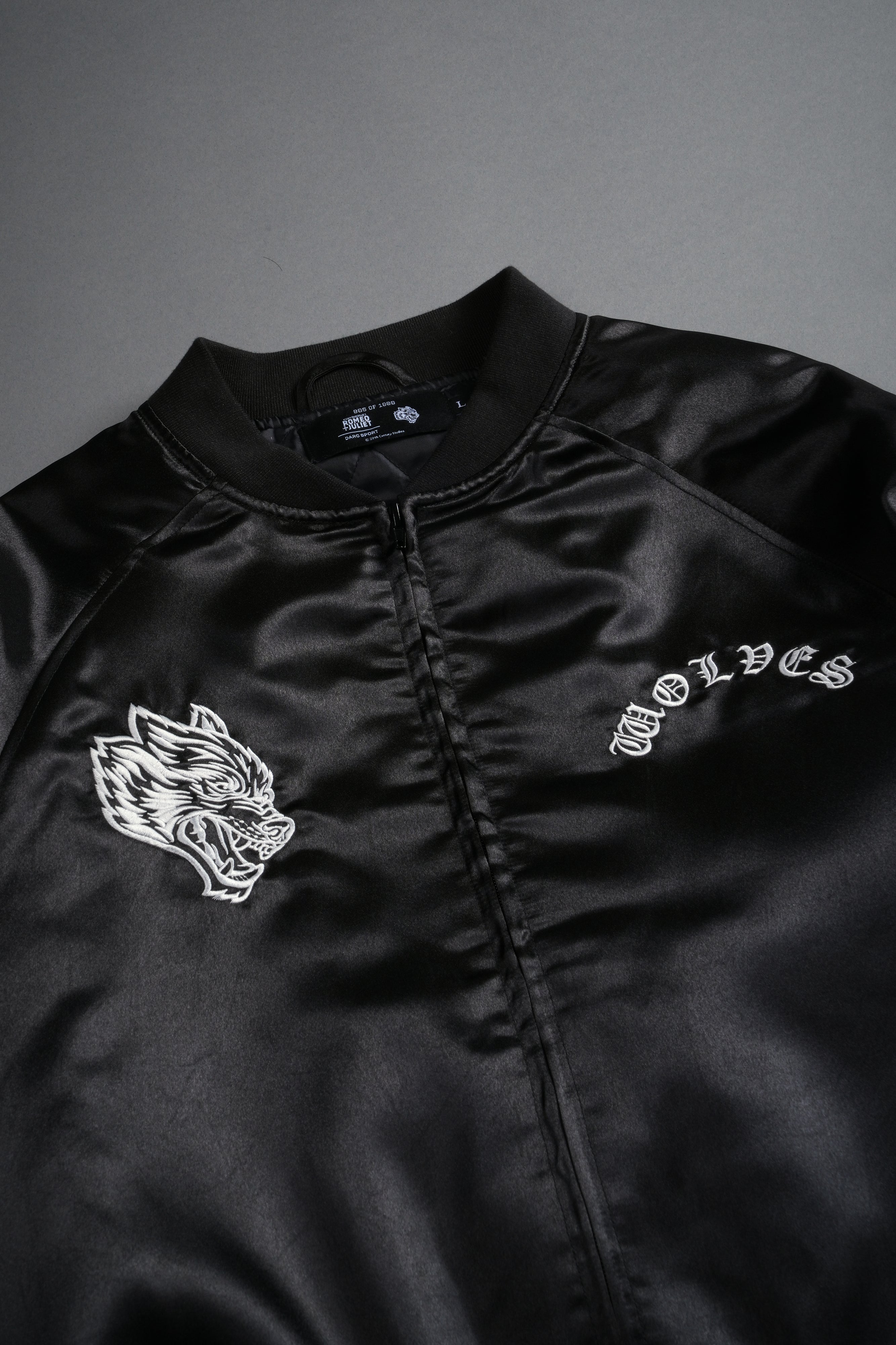 Last Love Unisex Cropped Satin Bomber Jacket in Black