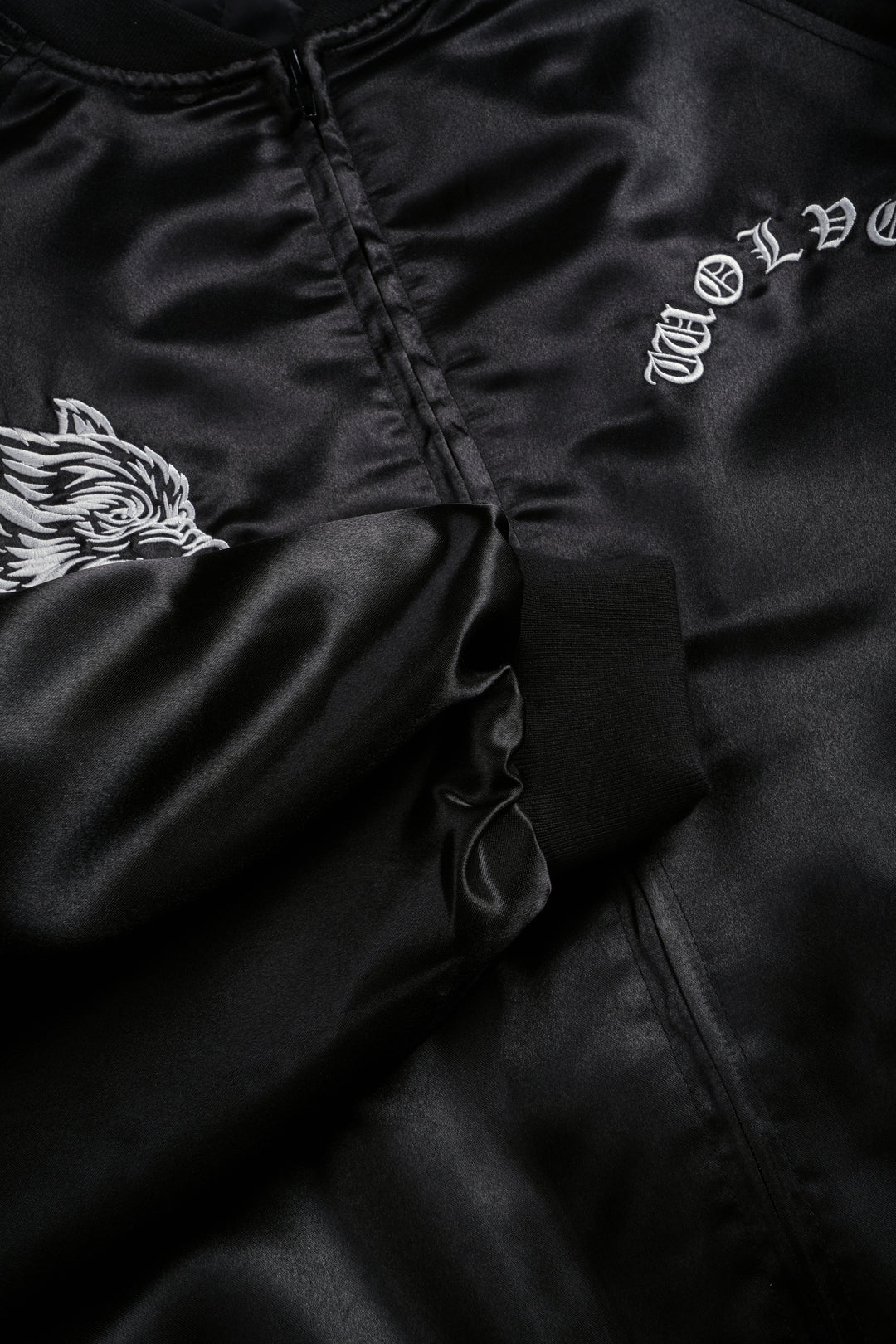 Last Love Unisex Cropped Satin Bomber Jacket in Black