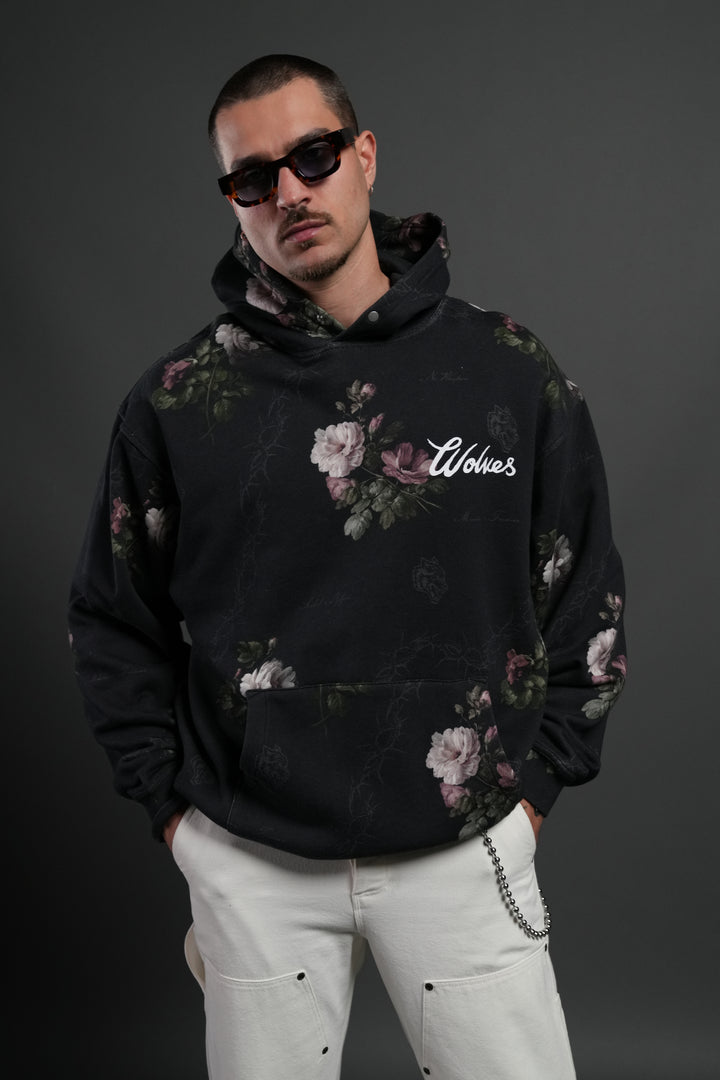 Wolves Script "Pierce" Hoodie in Black Rose Thorn