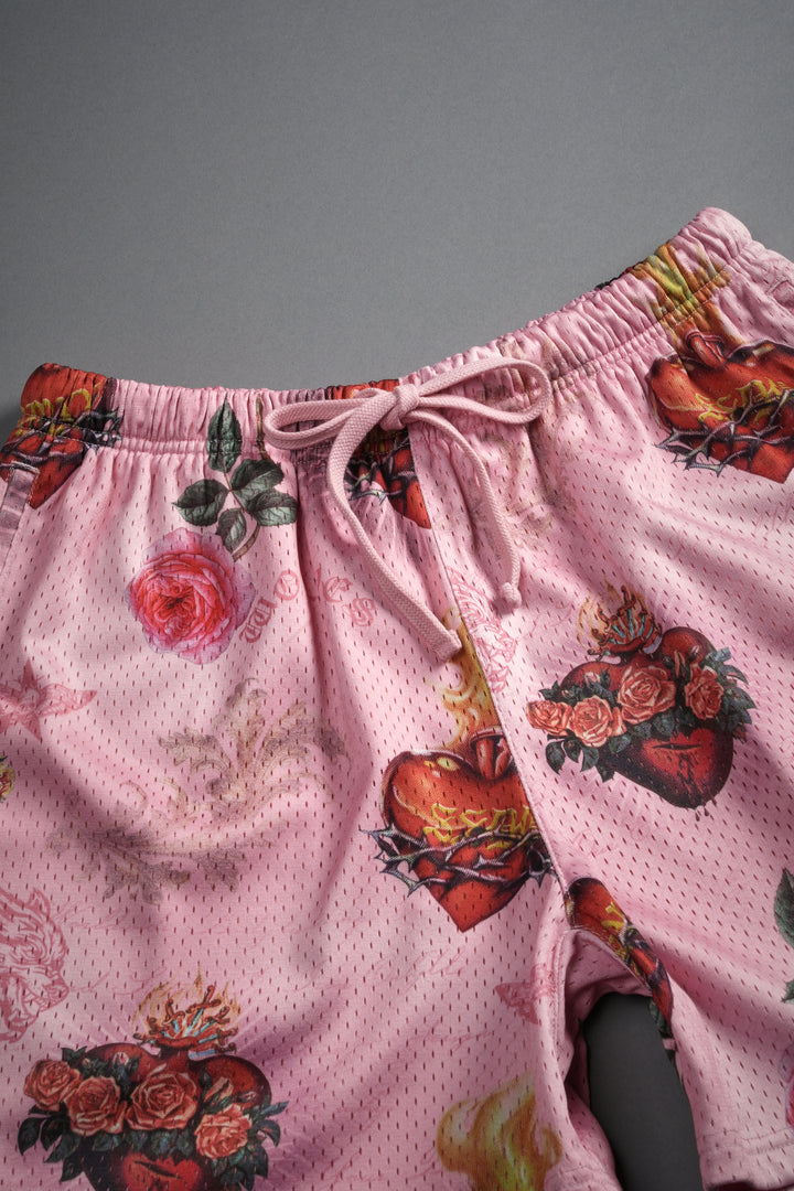 Sacred Path Mesh Shorts in Corazon de Devocion