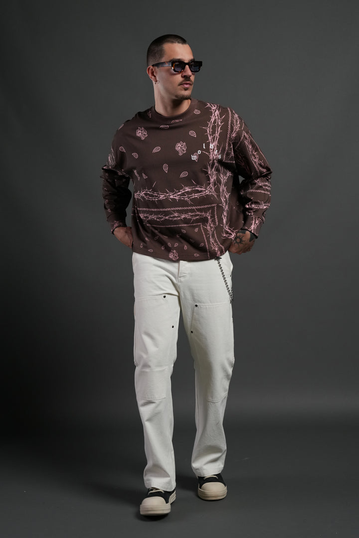 Wolves Pyramid Grunge "Box Cut" L/S Tee in Desert Dust Thorn Paisley