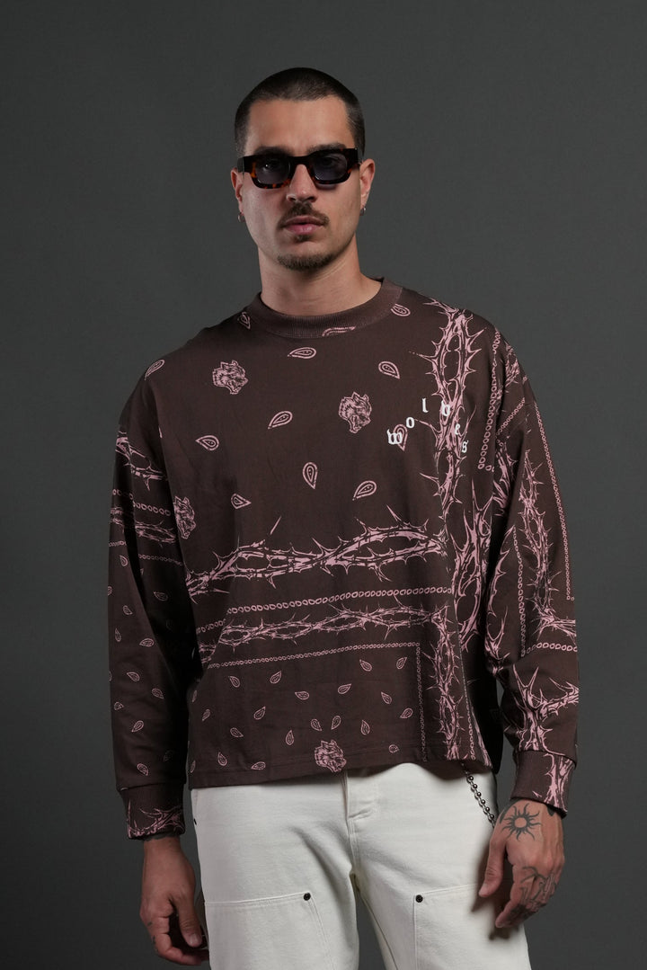 Wolves Pyramid Grunge "Box Cut" L/S Tee in Desert Dust Thorn Paisley