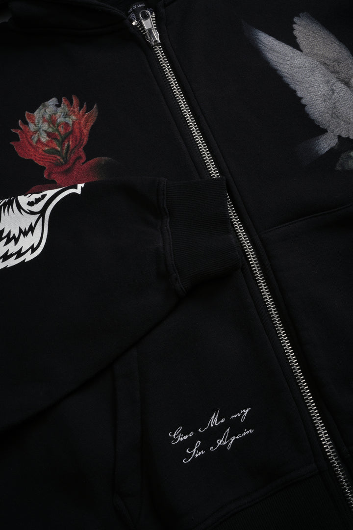 Doomed Love Vex Double Zip Hoodie in Black