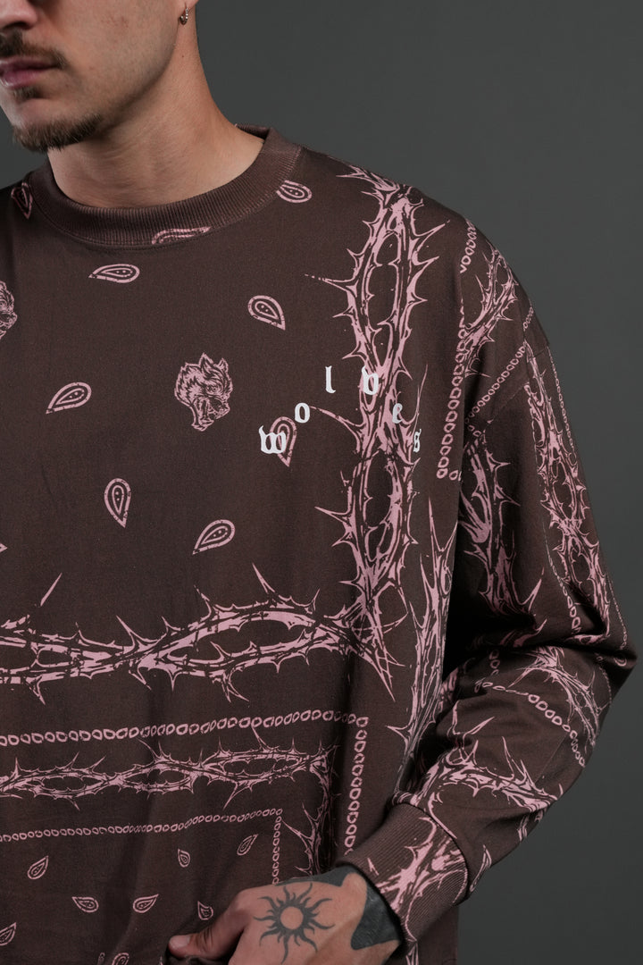 Wolves Pyramid Grunge "Box Cut" L/S Tee in Desert Dust Thorn Paisley