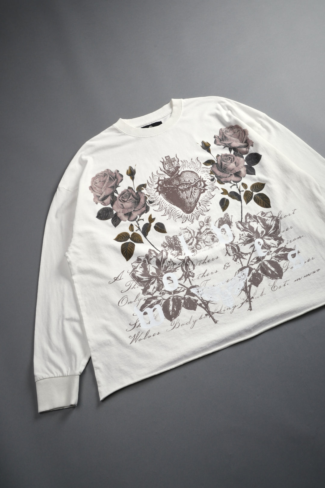 You Are the Reason Grunge Mid-Length Raw Hem LS Tee in Cream