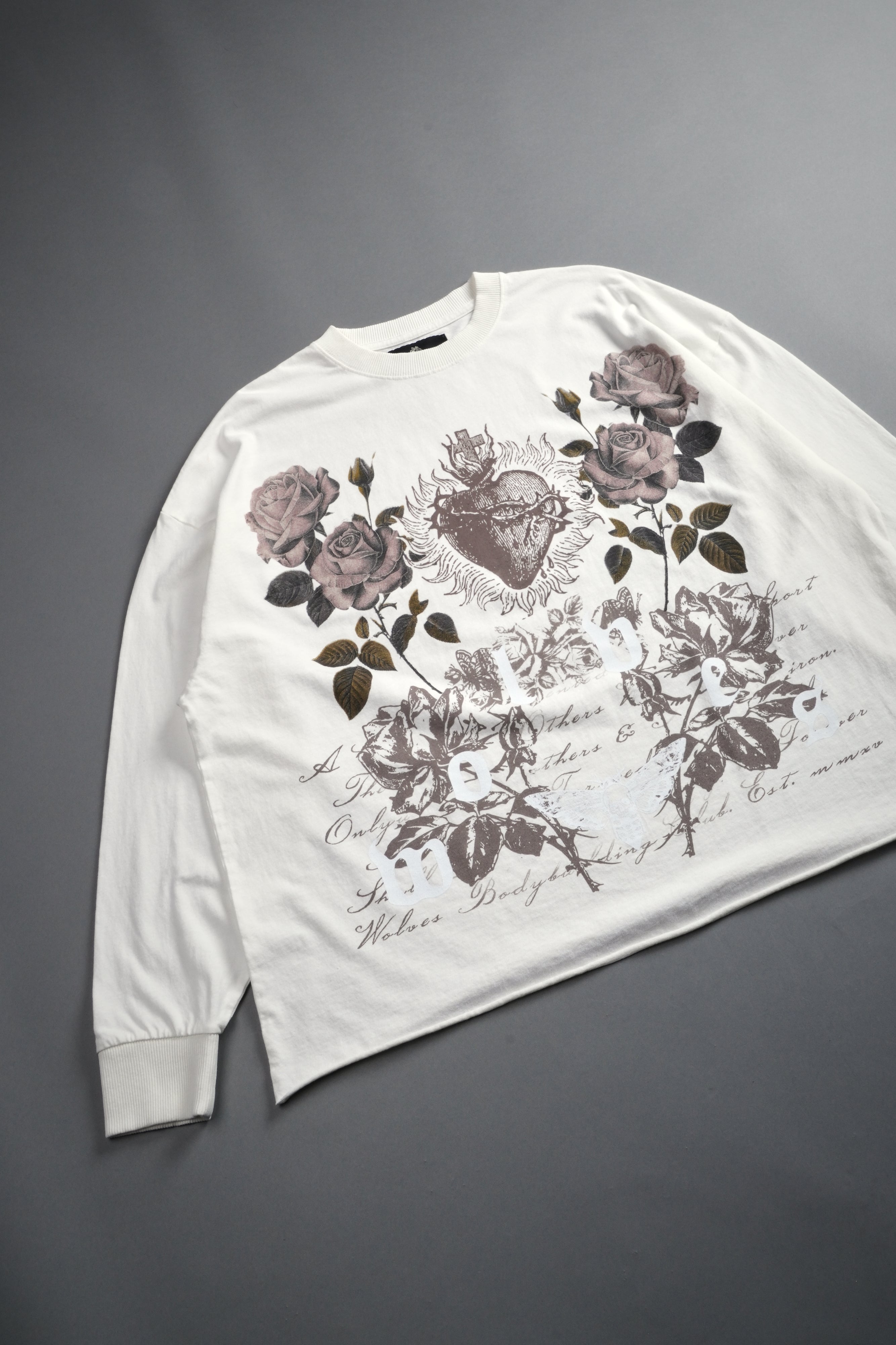 You Are the Reason Grunge Mid-Length Raw Hem LS Tee in Cream