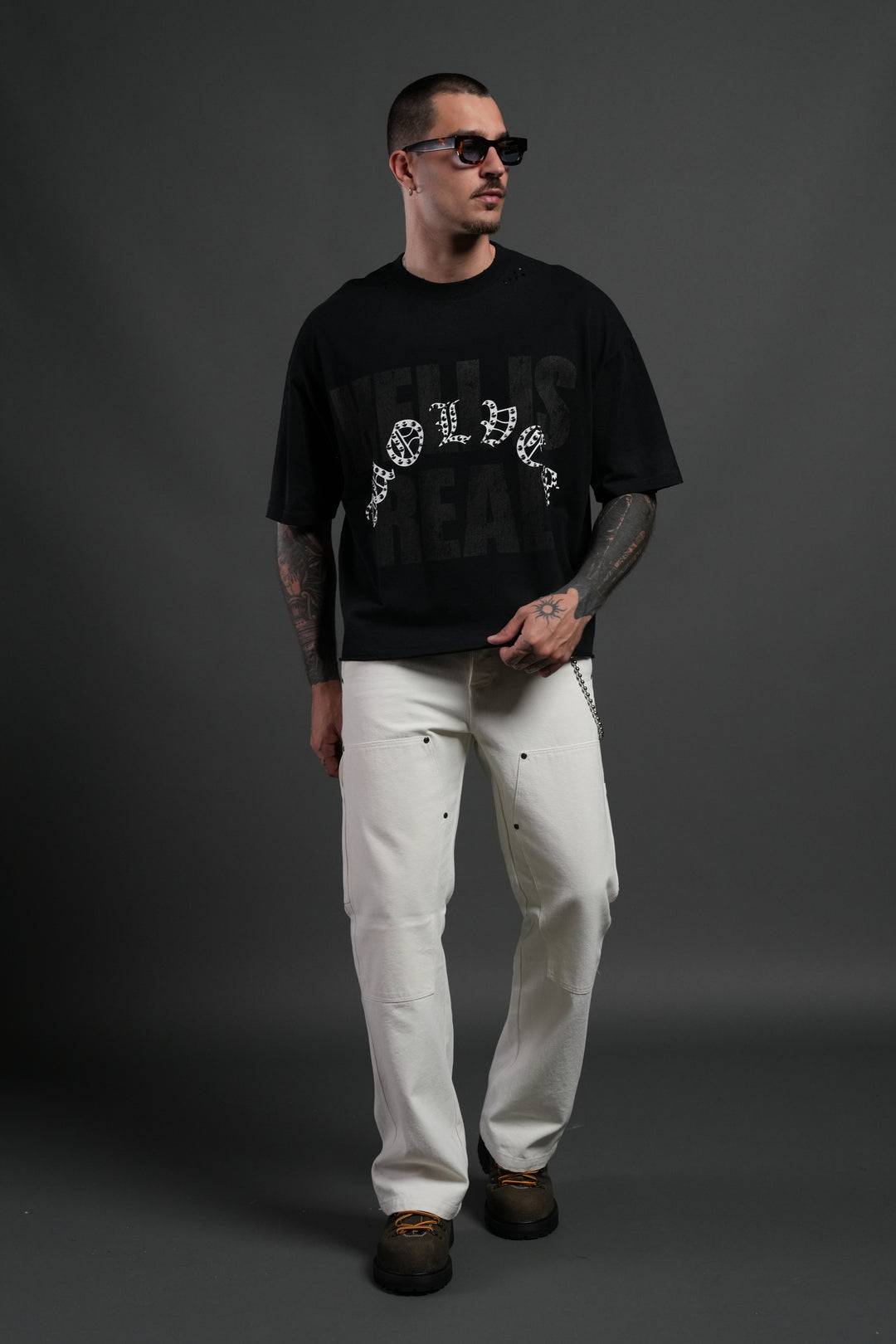 Hell is Real Distressed Grunge "Box Cut" Tee V2 in Black Drift Wash