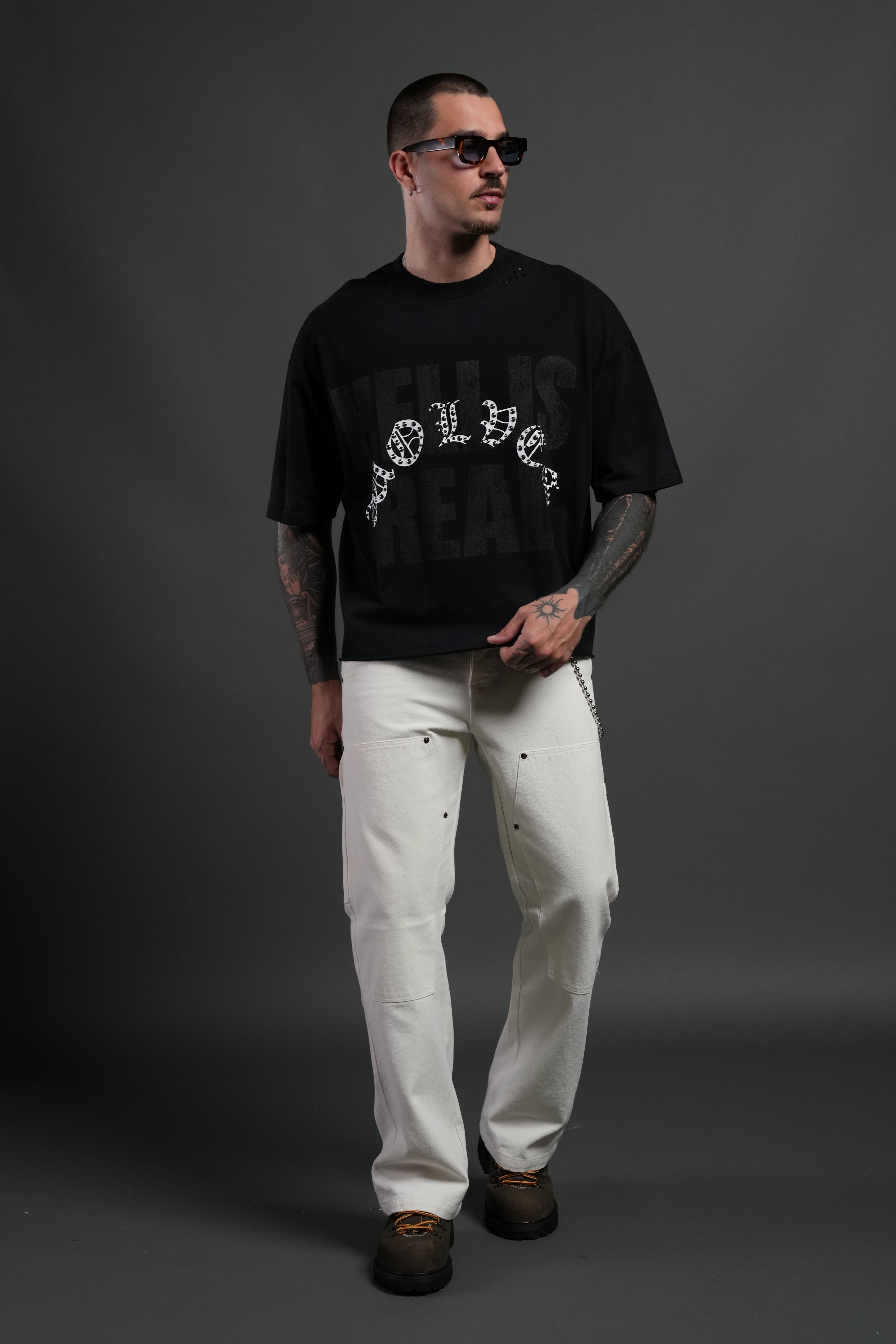 Hell is Real Distressed Grunge "Box Cut" Tee V2 in Black Drift Wash