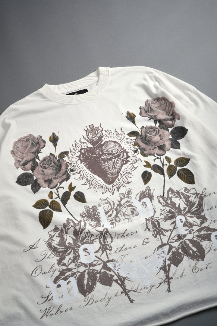 You Are the Reason Grunge Mid-Length Raw Hem LS Tee in Cream