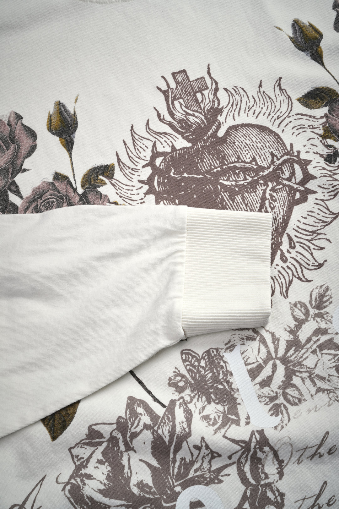 You Are the Reason Grunge Mid-Length Raw Hem LS Tee in Cream