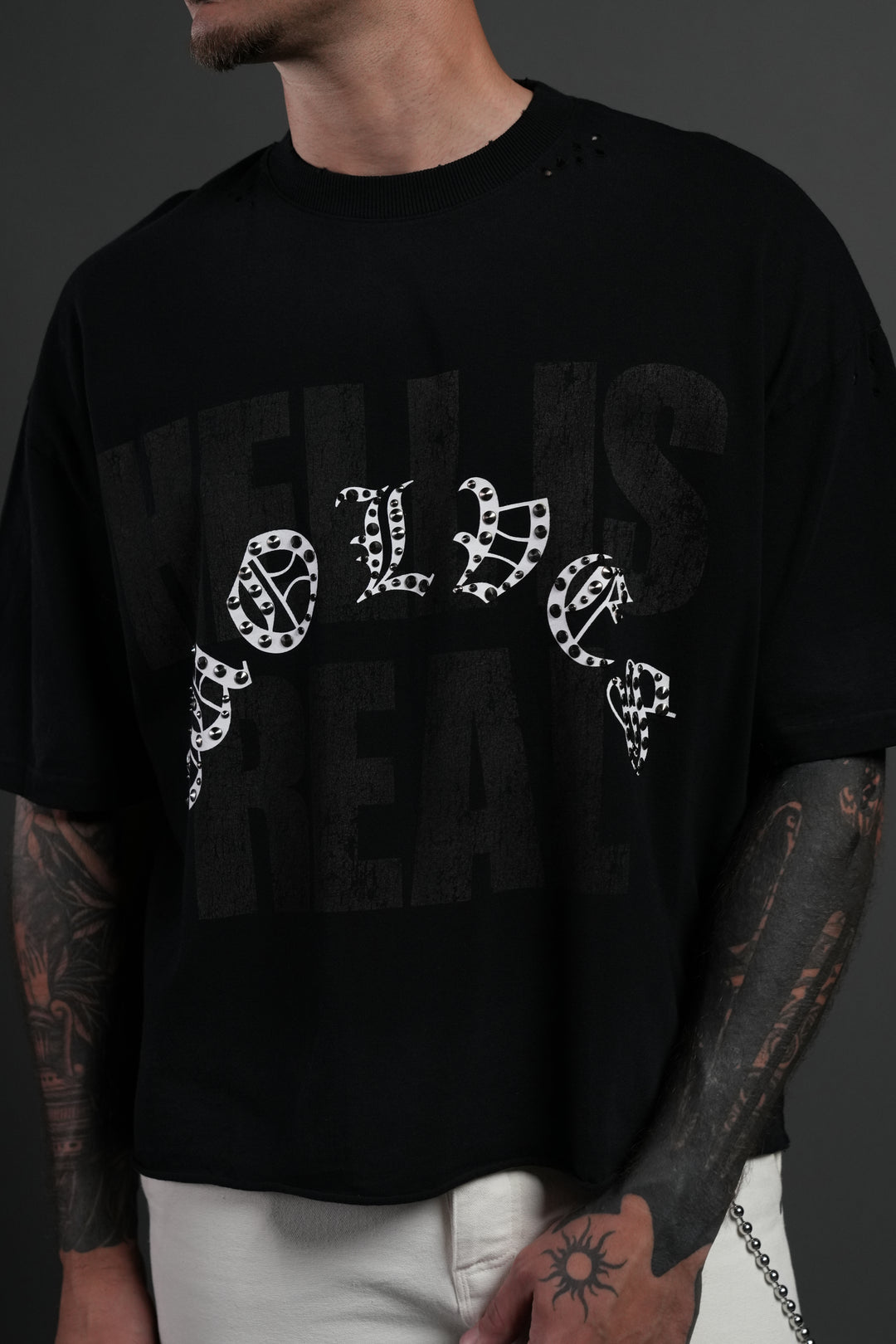 Hell is Real Distressed Grunge "Box Cut" Tee V2 in Black Drift Wash