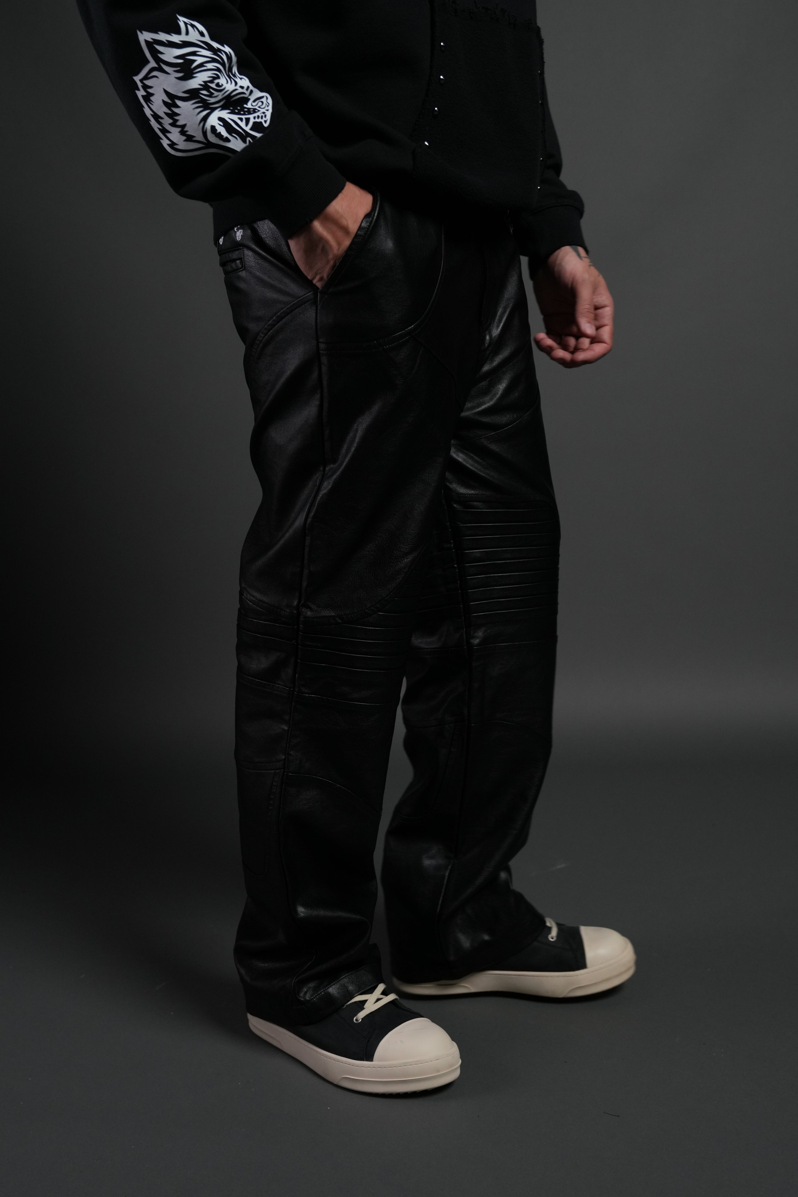 Wolves Chopper McKagan Faux Leather Pants in Black