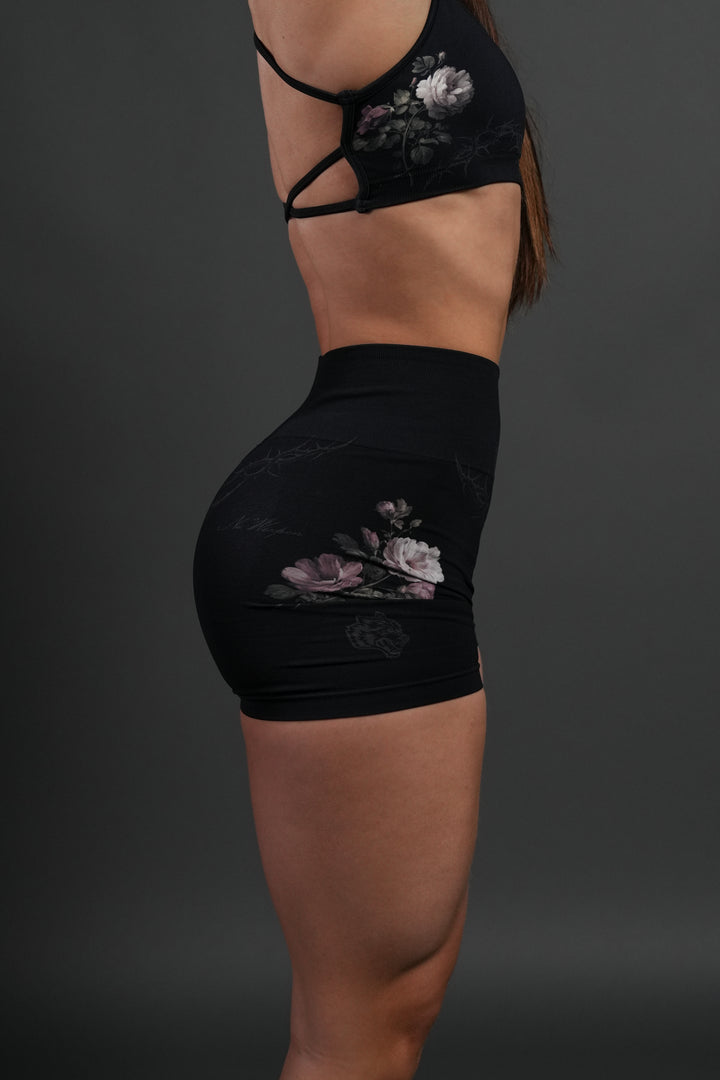 Rose Thorn "Stella" Soft Seamless Shorts in Black Rose Thorn