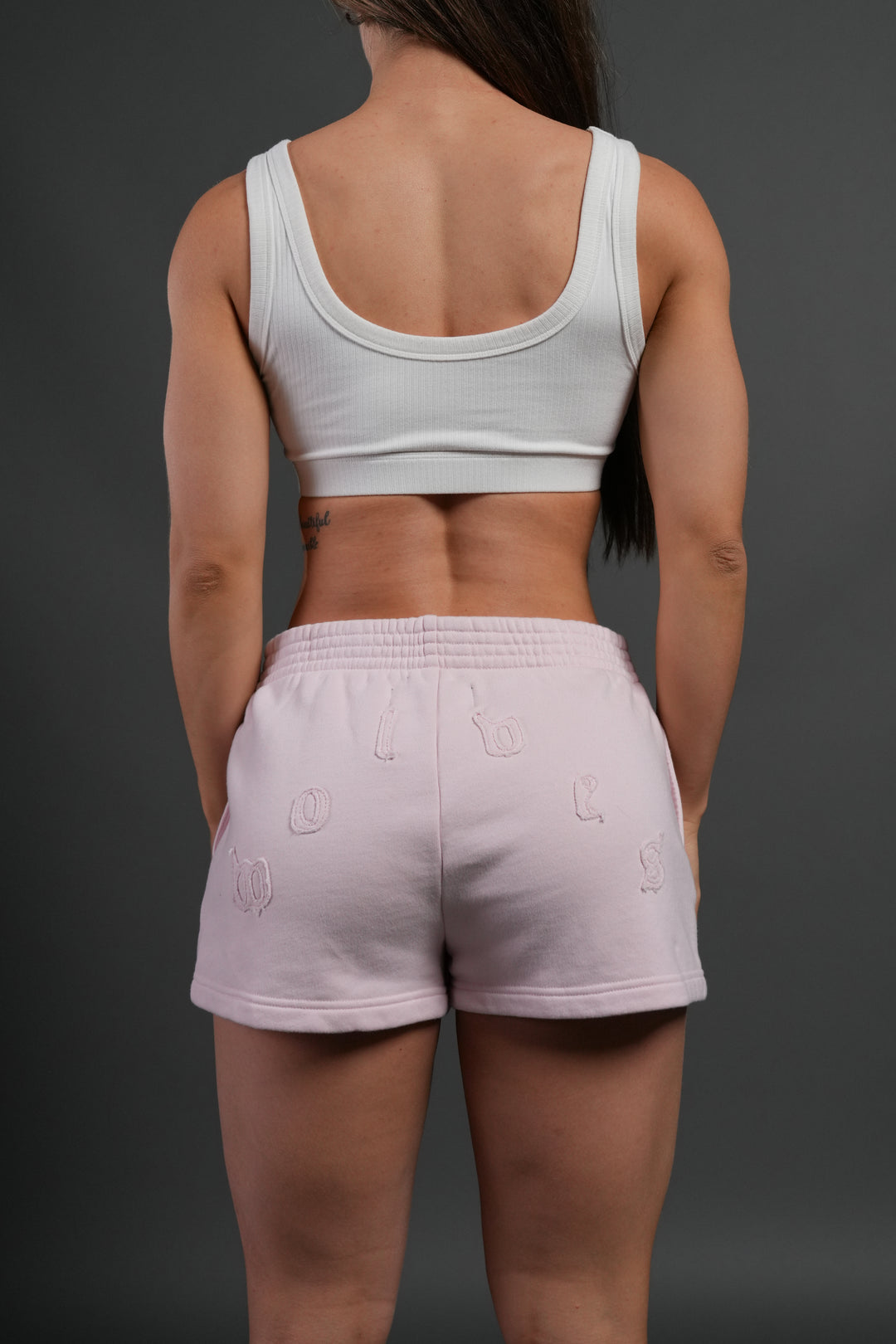 Pyramid Wolves Applique Ellie Sweat Shorts in Blush Pink