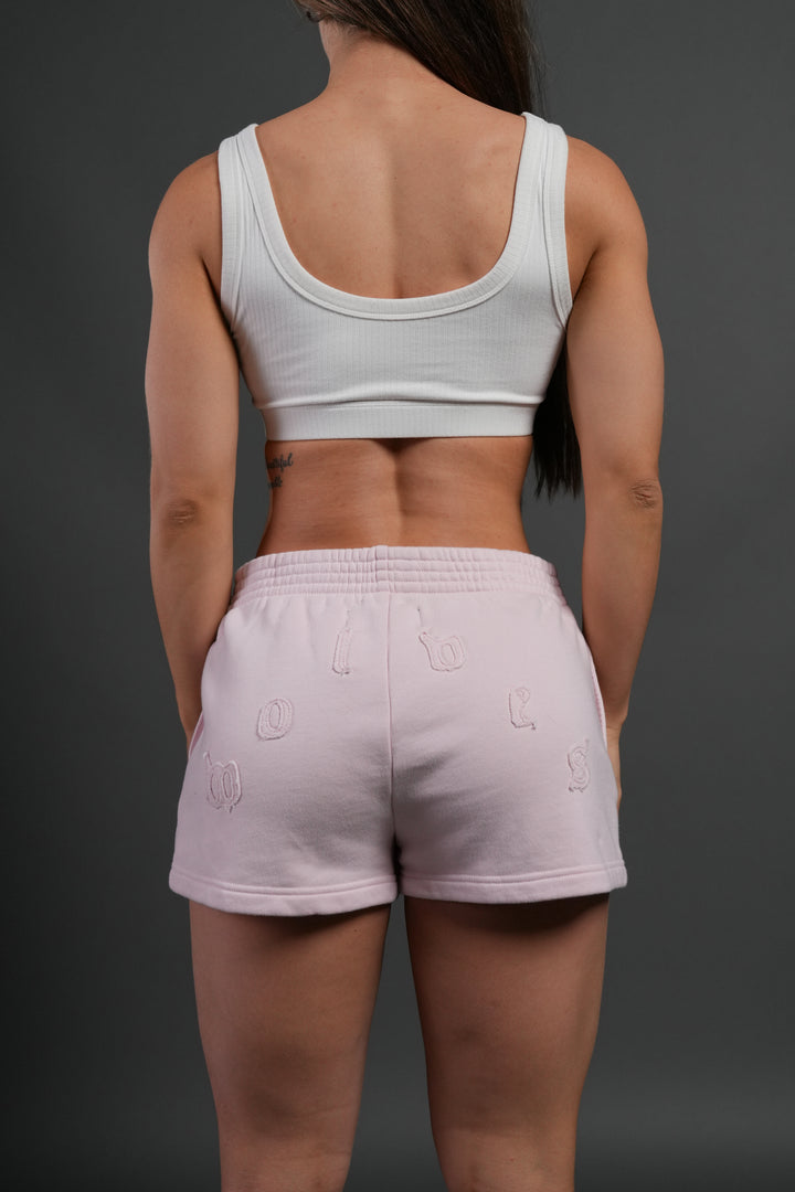 Pyramid Wolves Applique Ellie Sweat Shorts in Blush Pink