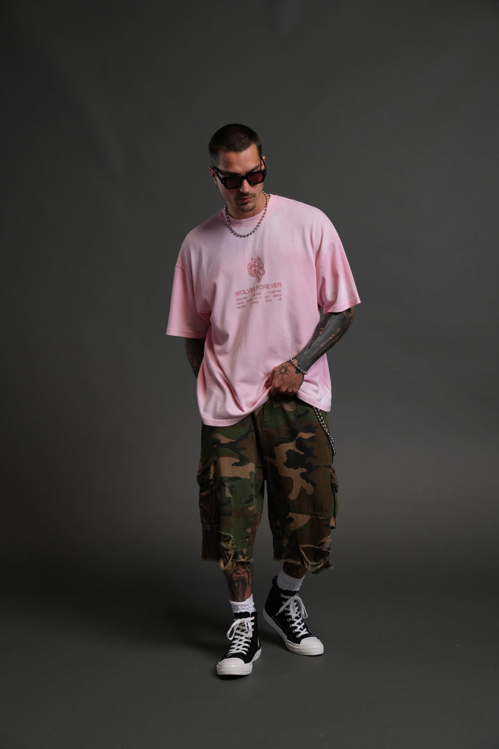 Wolves Have Your Back "Premium" Oversized Tee in Cherry Blossom Halo Wash