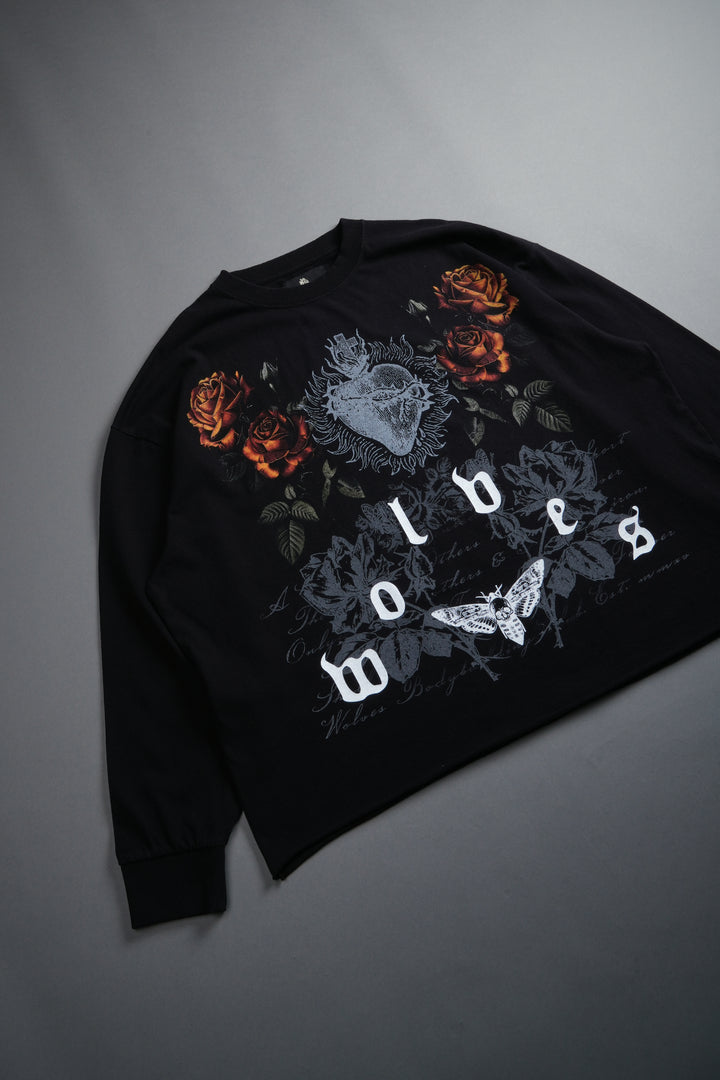 You Are the Reason Grunge Mid-Length Raw Hem LS Tee in Black