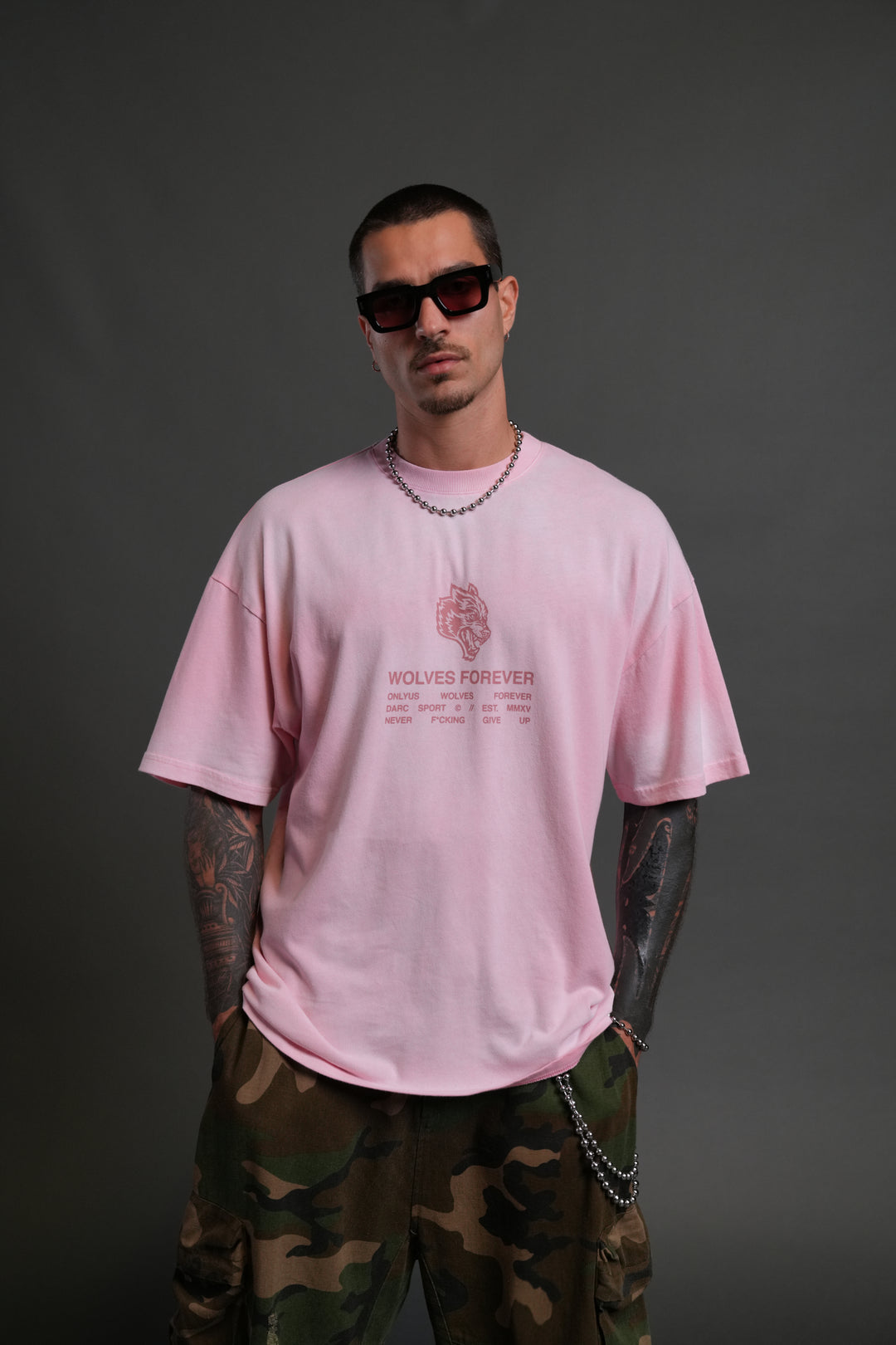Wolves Have Your Back "Premium" Oversized Tee in Cherry Blossom Halo Wash