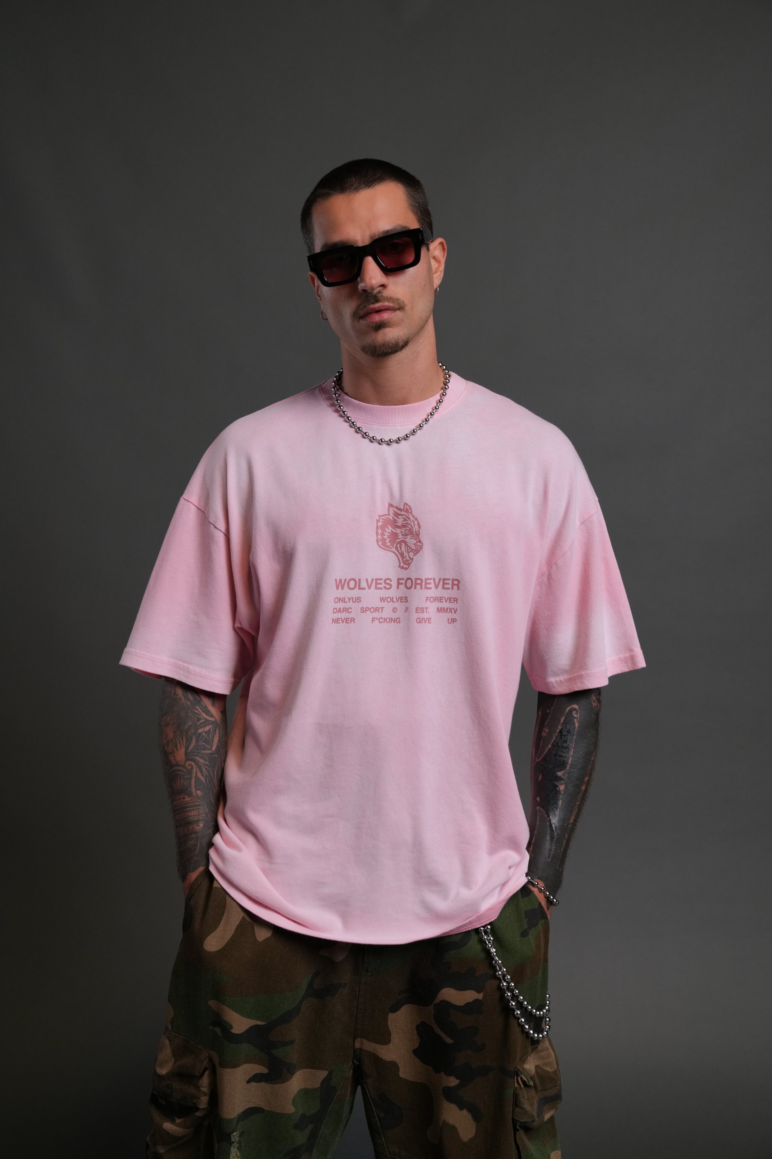 Wolves Have Your Back "Premium" Oversized Tee in Cherry Blossom Halo Wash