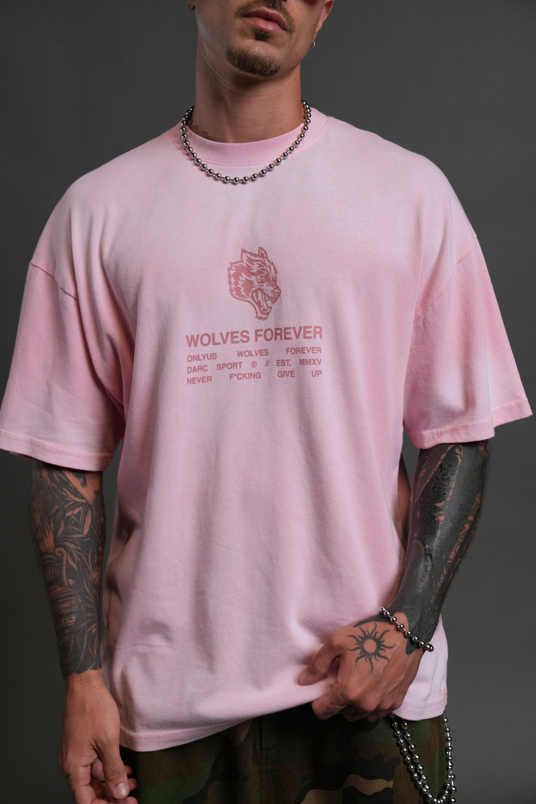 Wolves Have Your Back "Premium" Oversized Tee in Cherry Blossom Halo Wash