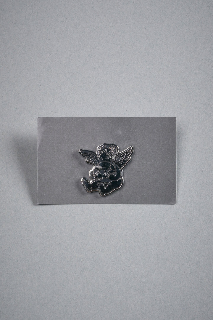 Darc Cherub Enamel Pin in Silver/Black