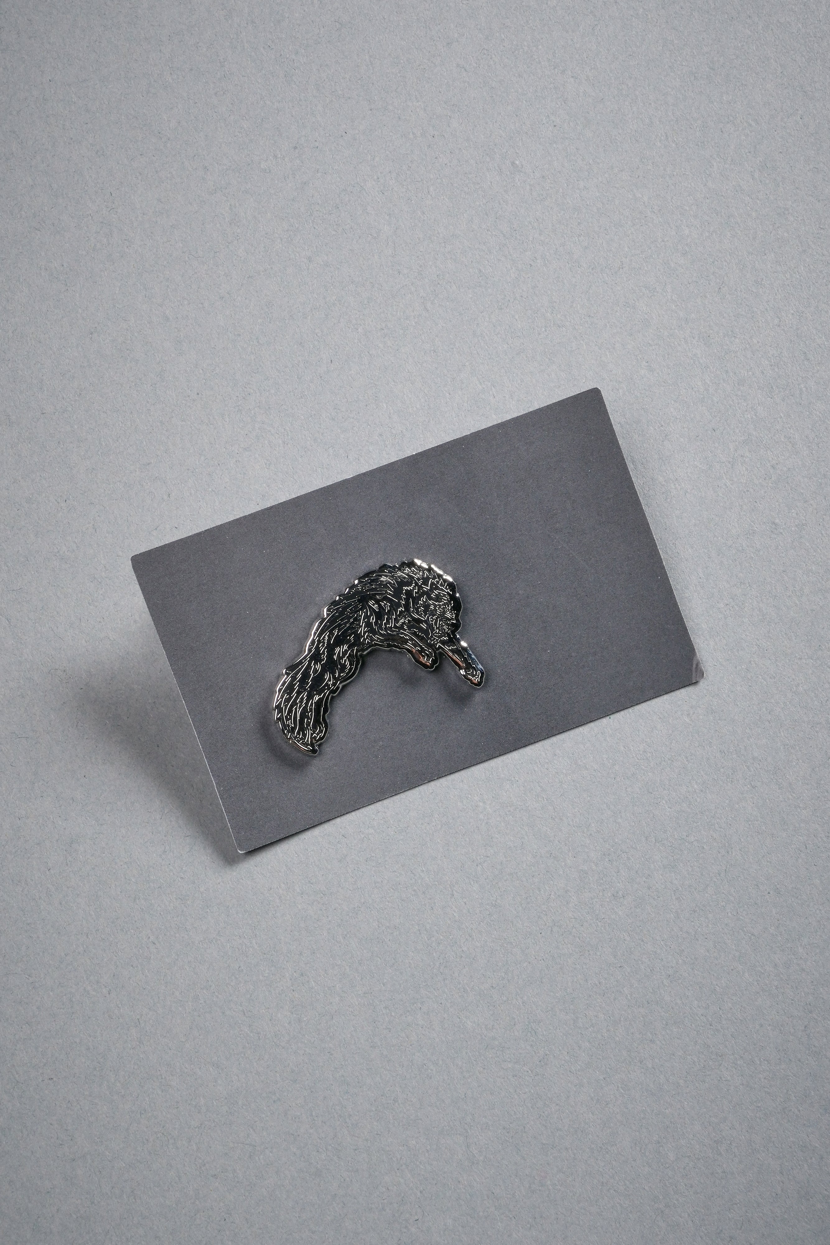 Leaping Wolf Enamel Pin in Silver/Black