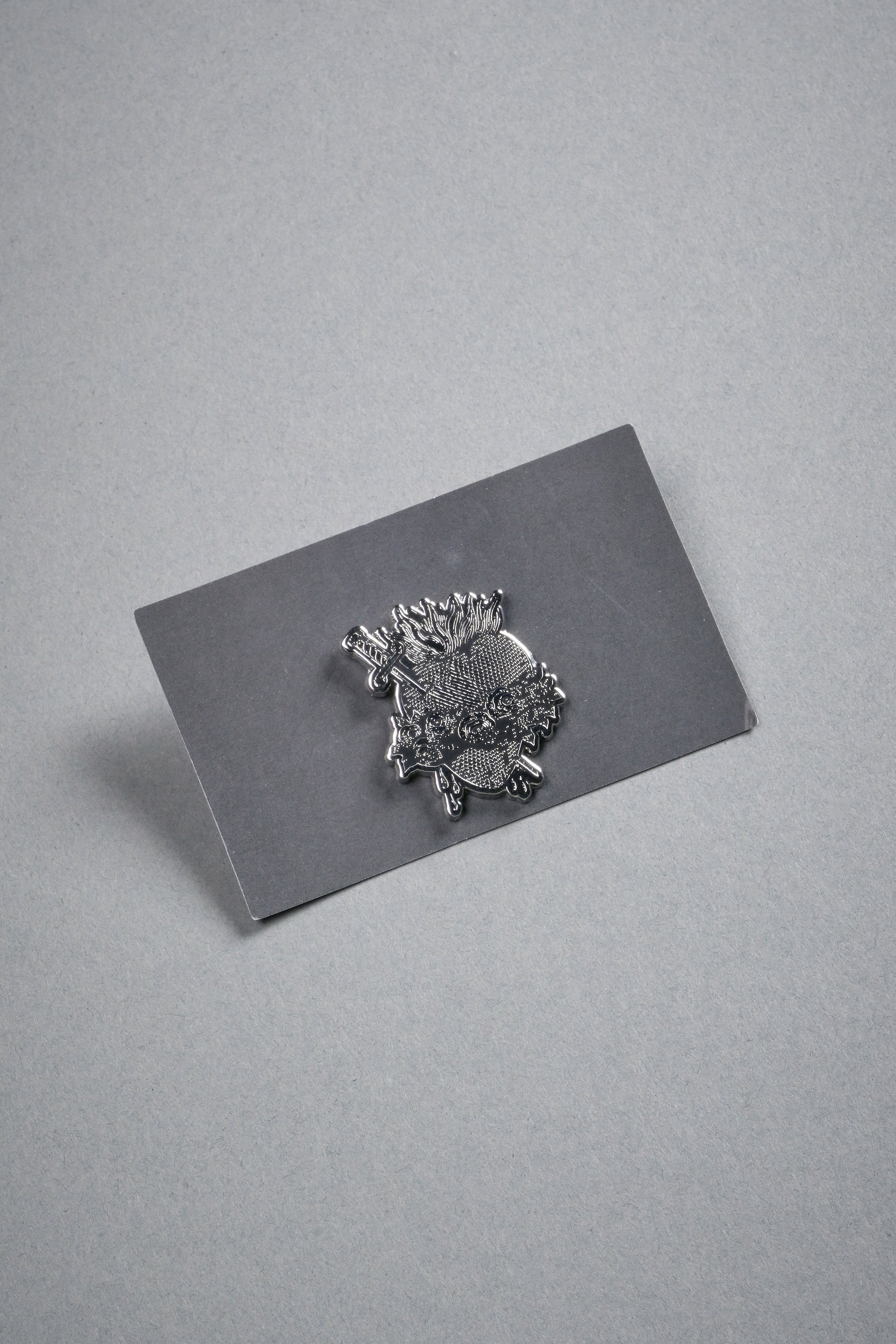 Sacred Heart Enamel Pin in Silver/Black