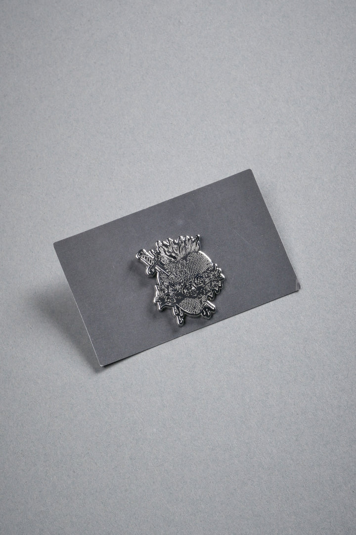 Sacred Heart Enamel Pin in Silver/Black