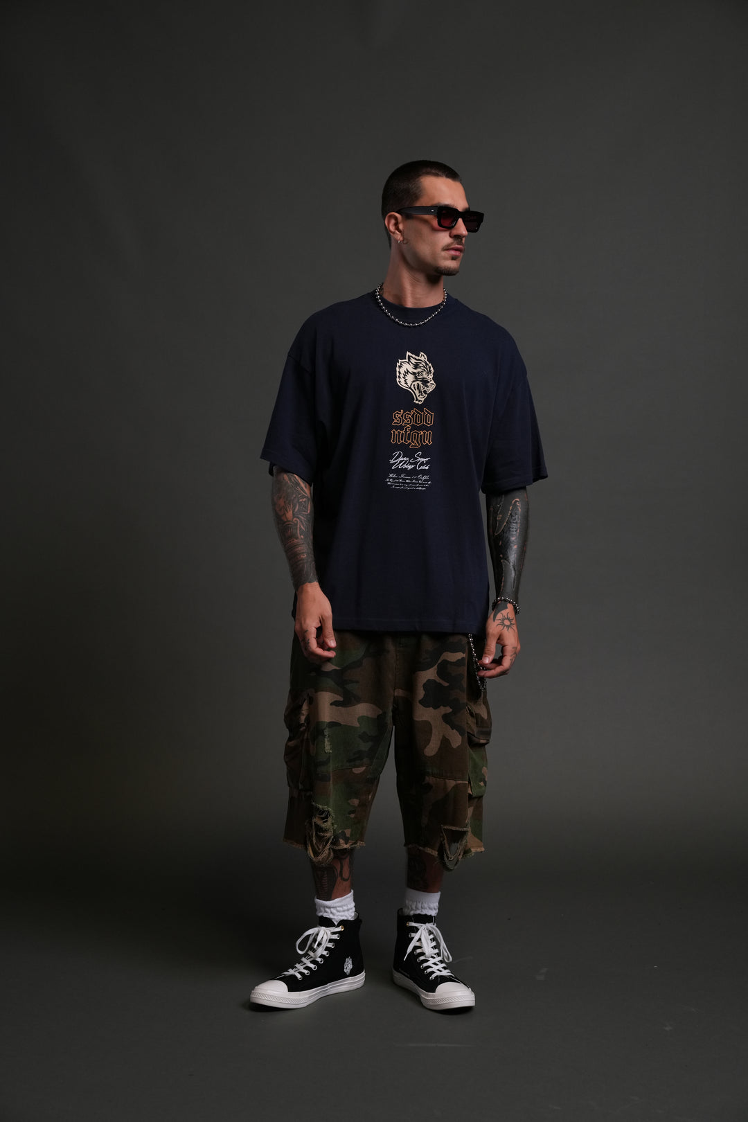 Reaper Blossom "Premium" Oversized Tee in Navy