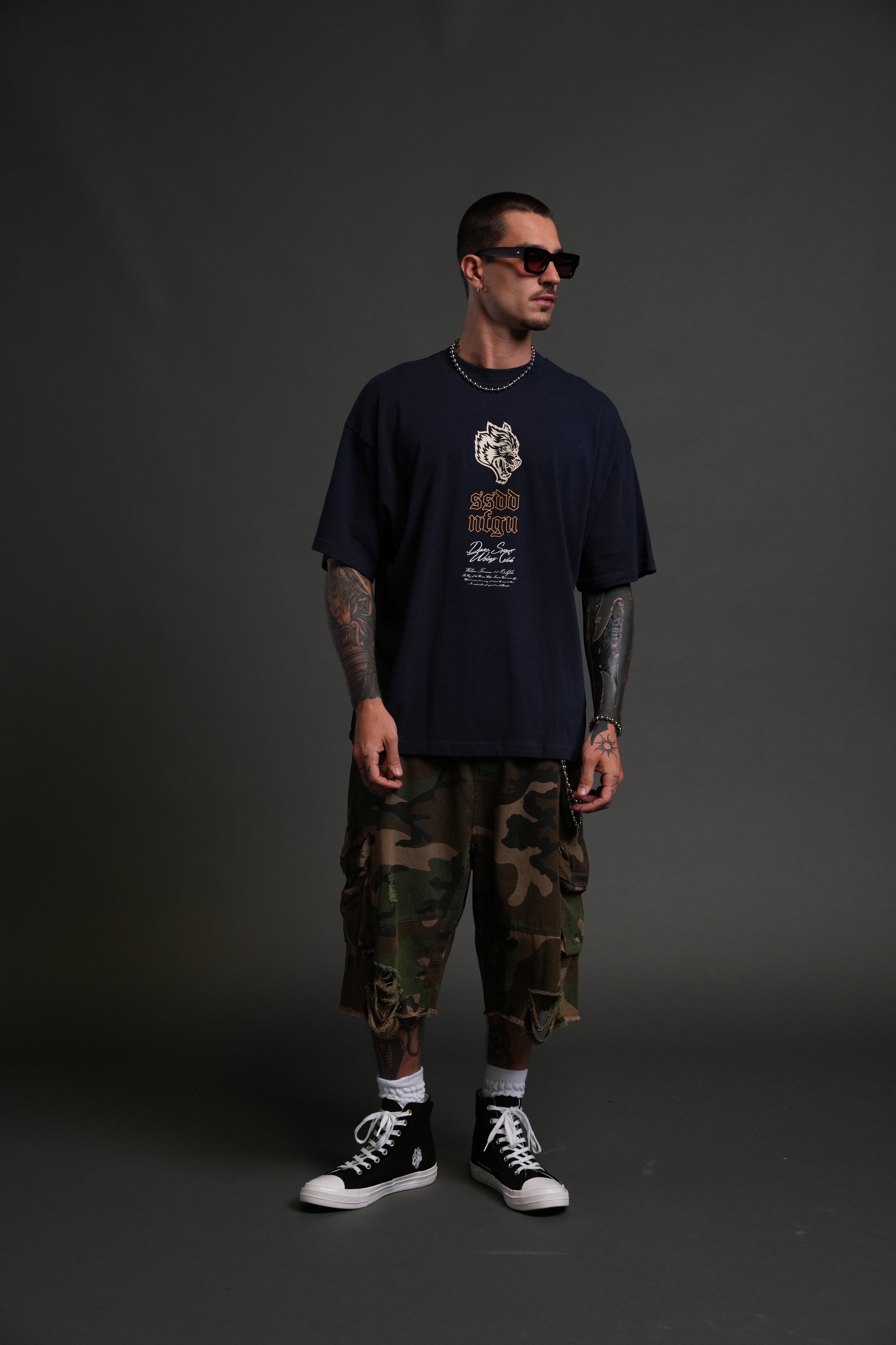 Reaper Blossom "Premium" Oversized Tee in Navy