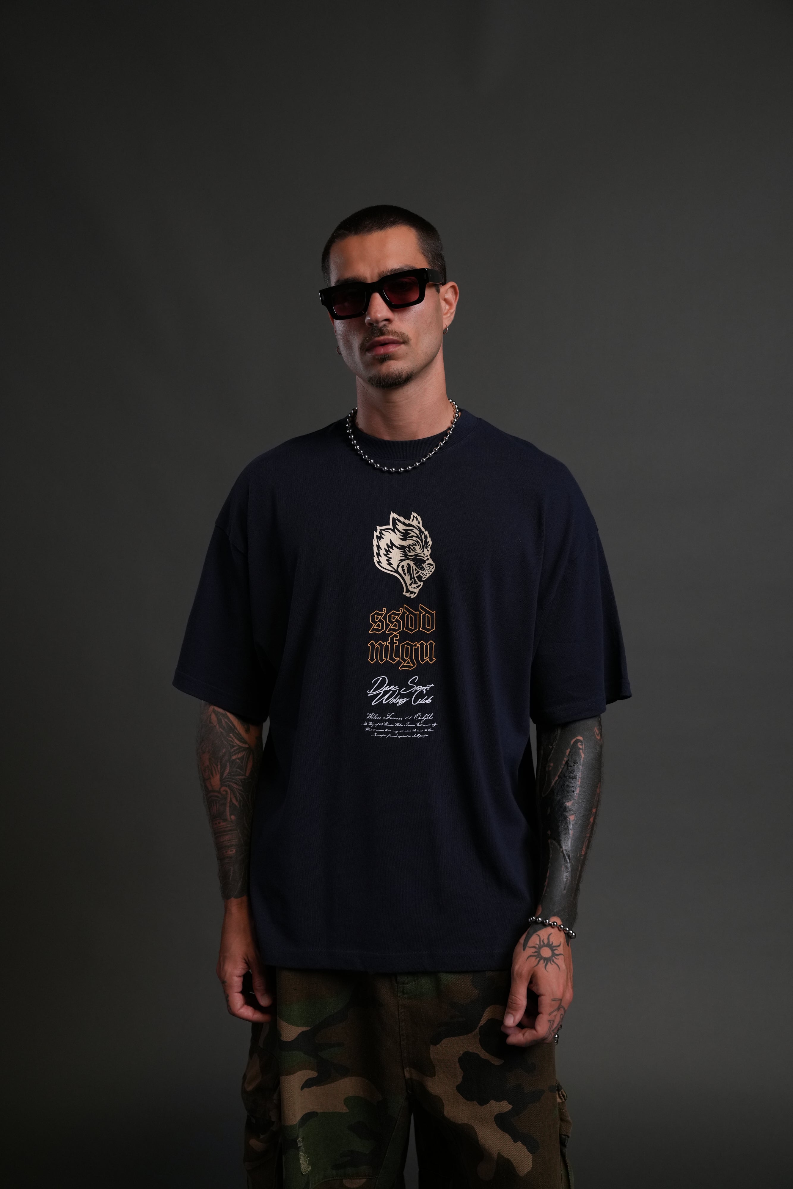 Reaper Blossom "Premium" Oversized Tee in Navy