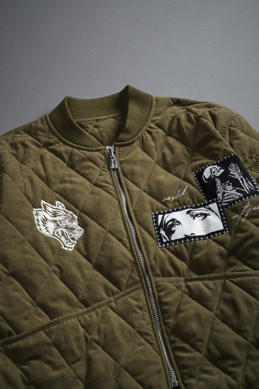 Sacred Wolves Boxy Darco Quilted Jacket in Olive