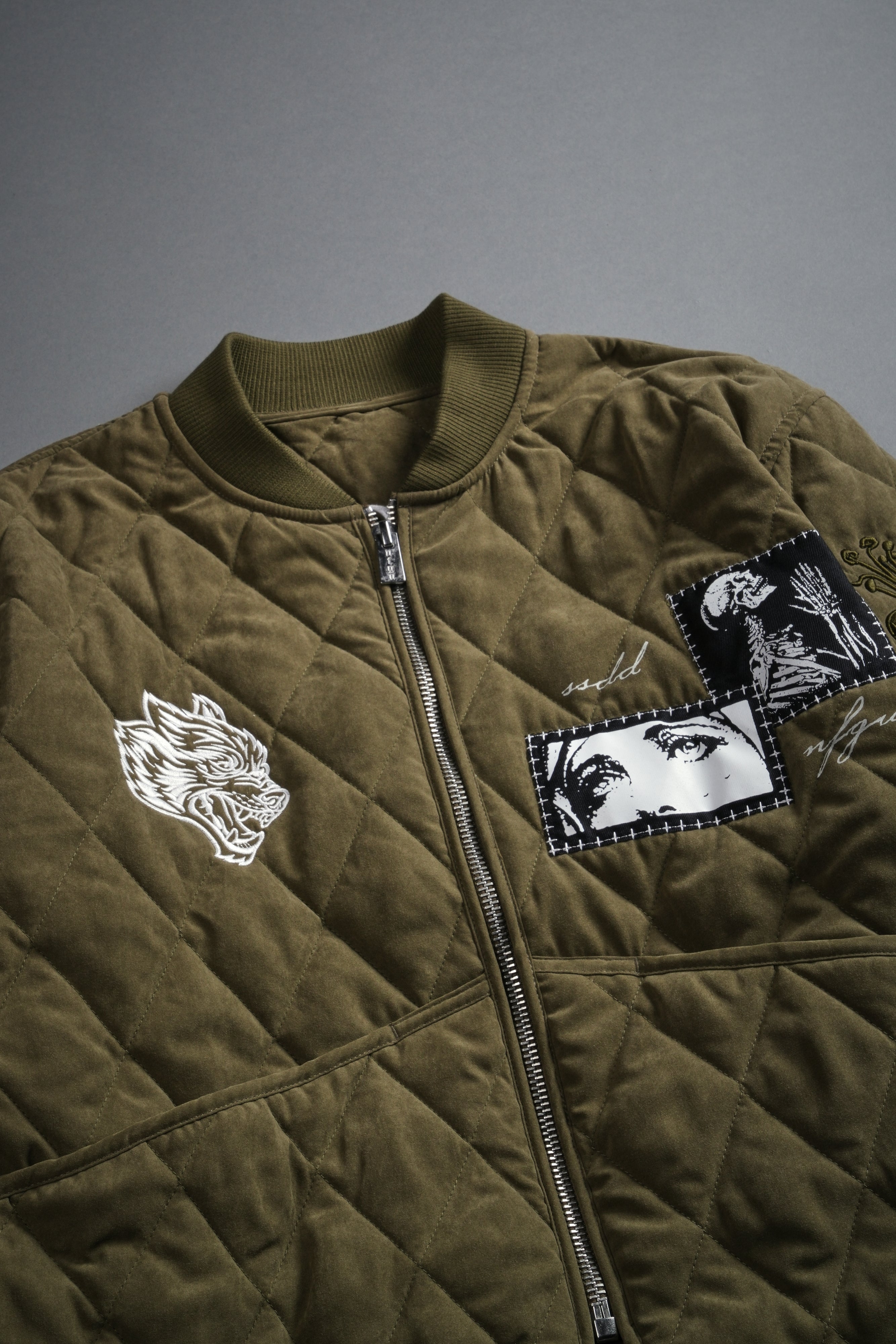 Sacred Wolves Boxy Darco Quilted Jacket in Olive