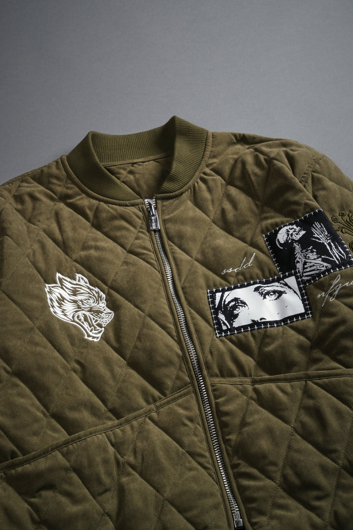 Sacred Wolves Boxy Darco Quilted Jacket in Olive