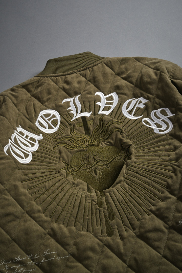 Sacred Wolves Boxy Darco Quilted Jacket in Olive