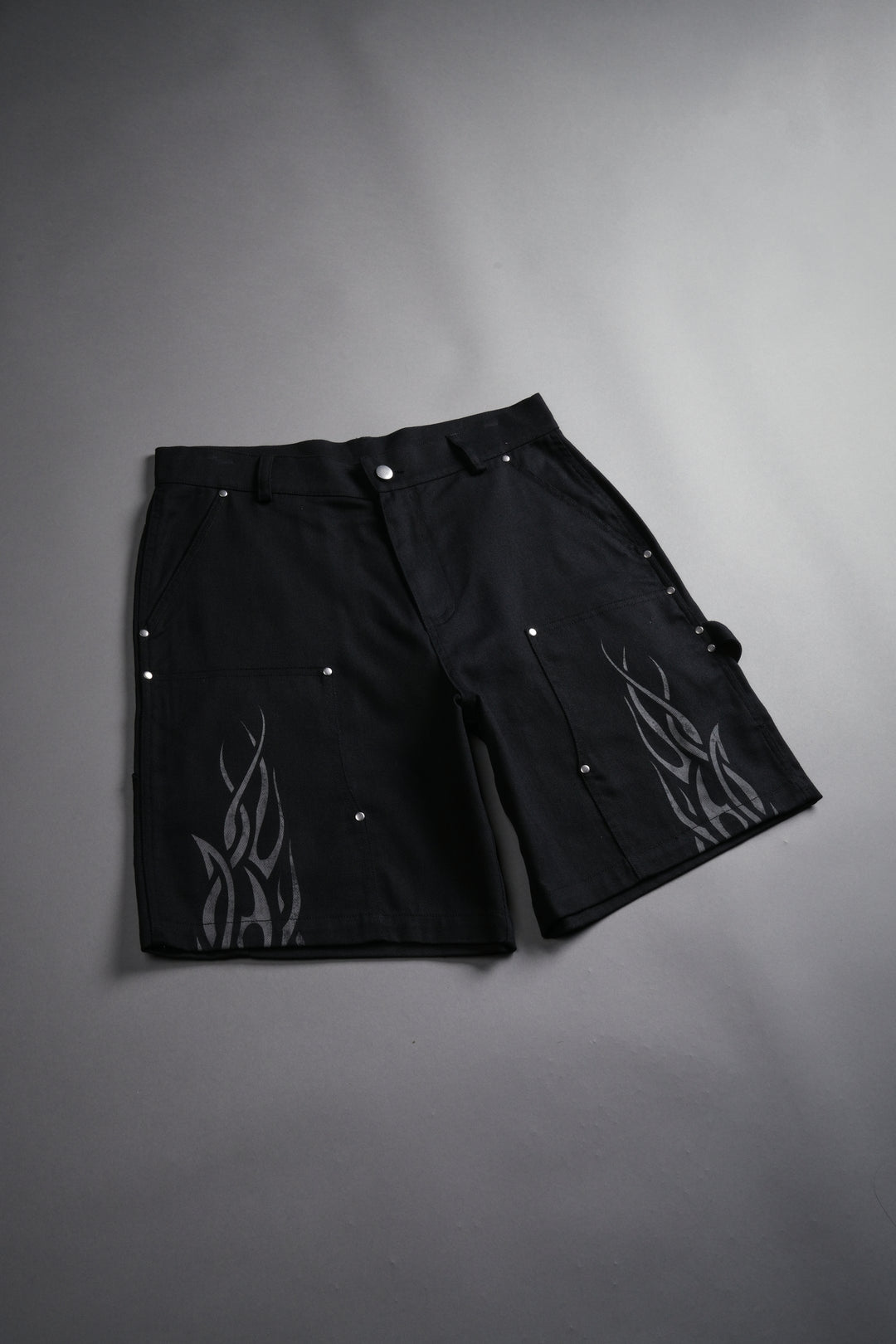 Finite Flame Oversized Clark Utility Shorts in Black