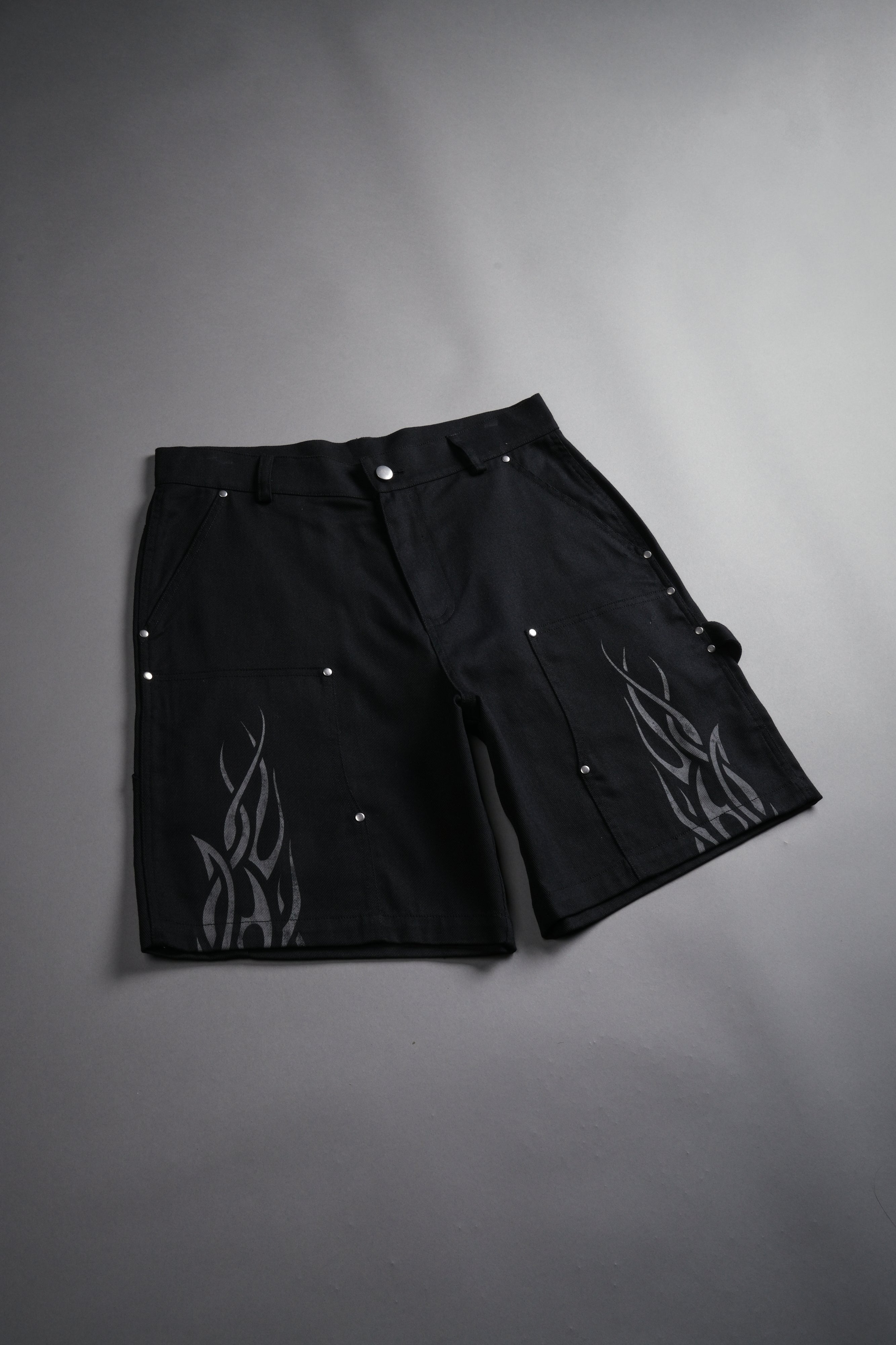 Finite Flame Oversized Clark Utility Shorts in Black