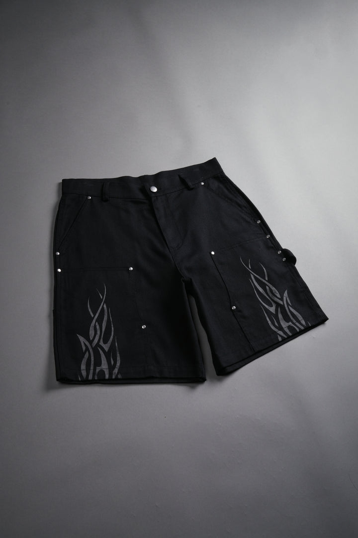 Finite Flame Oversized Clark Utility Shorts in Black