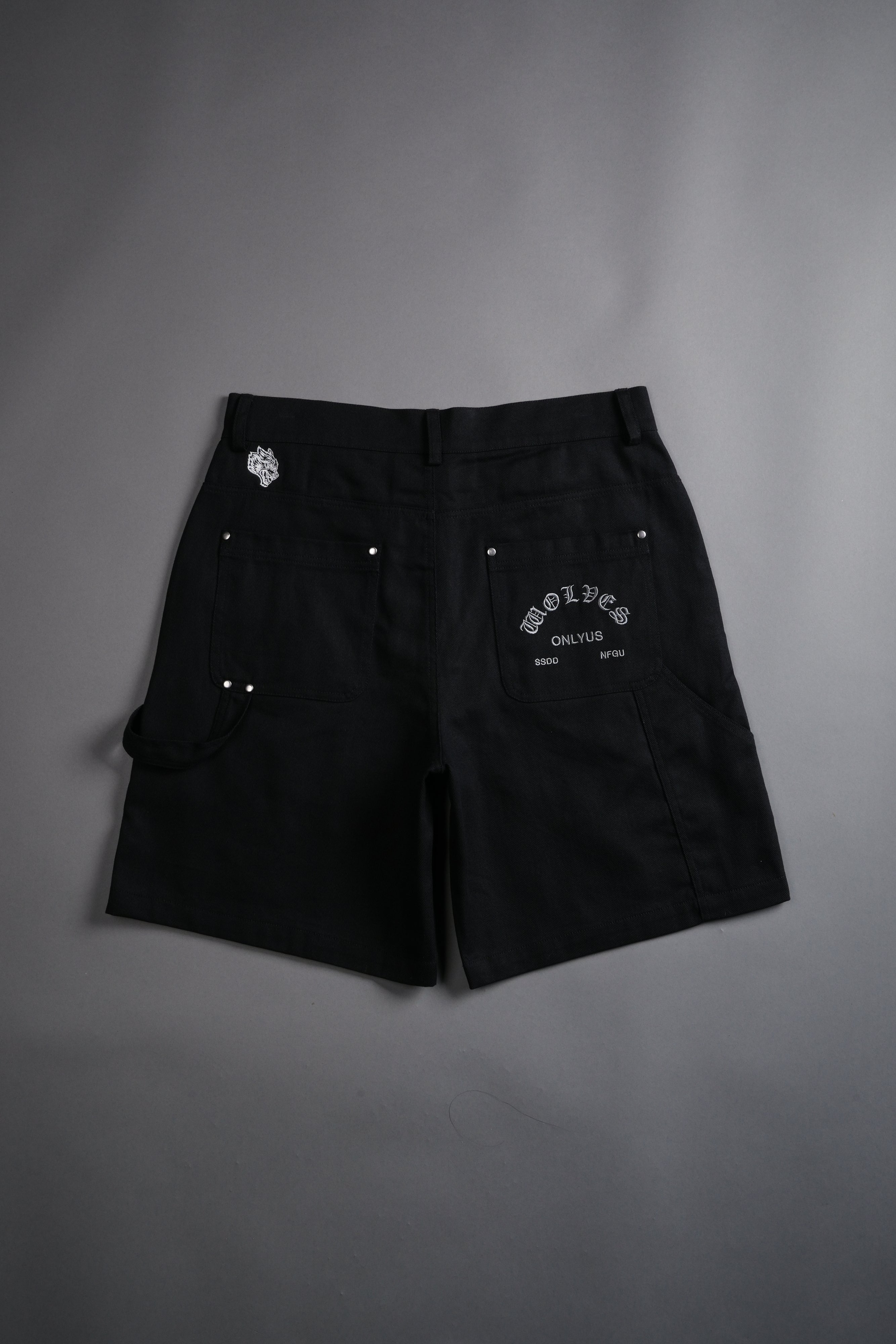 Finite Flame Oversized Clark Utility Shorts in Black