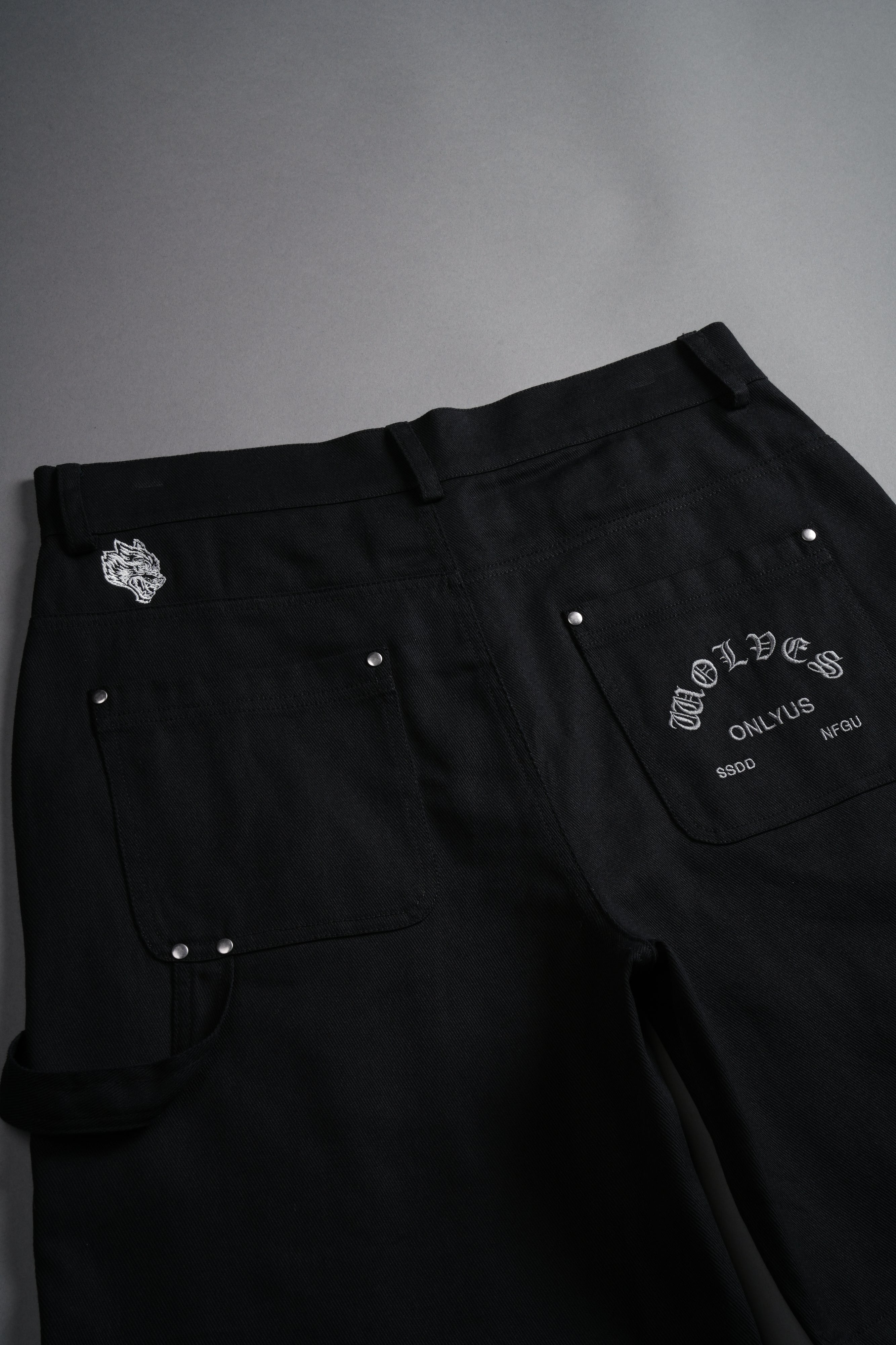 Finite Flame Oversized Clark Utility Shorts in Black