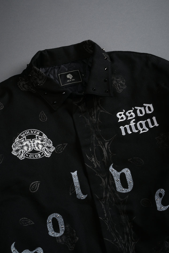 Studded Wolves Pyramid Moe Jacket in Black Thorn Paisley