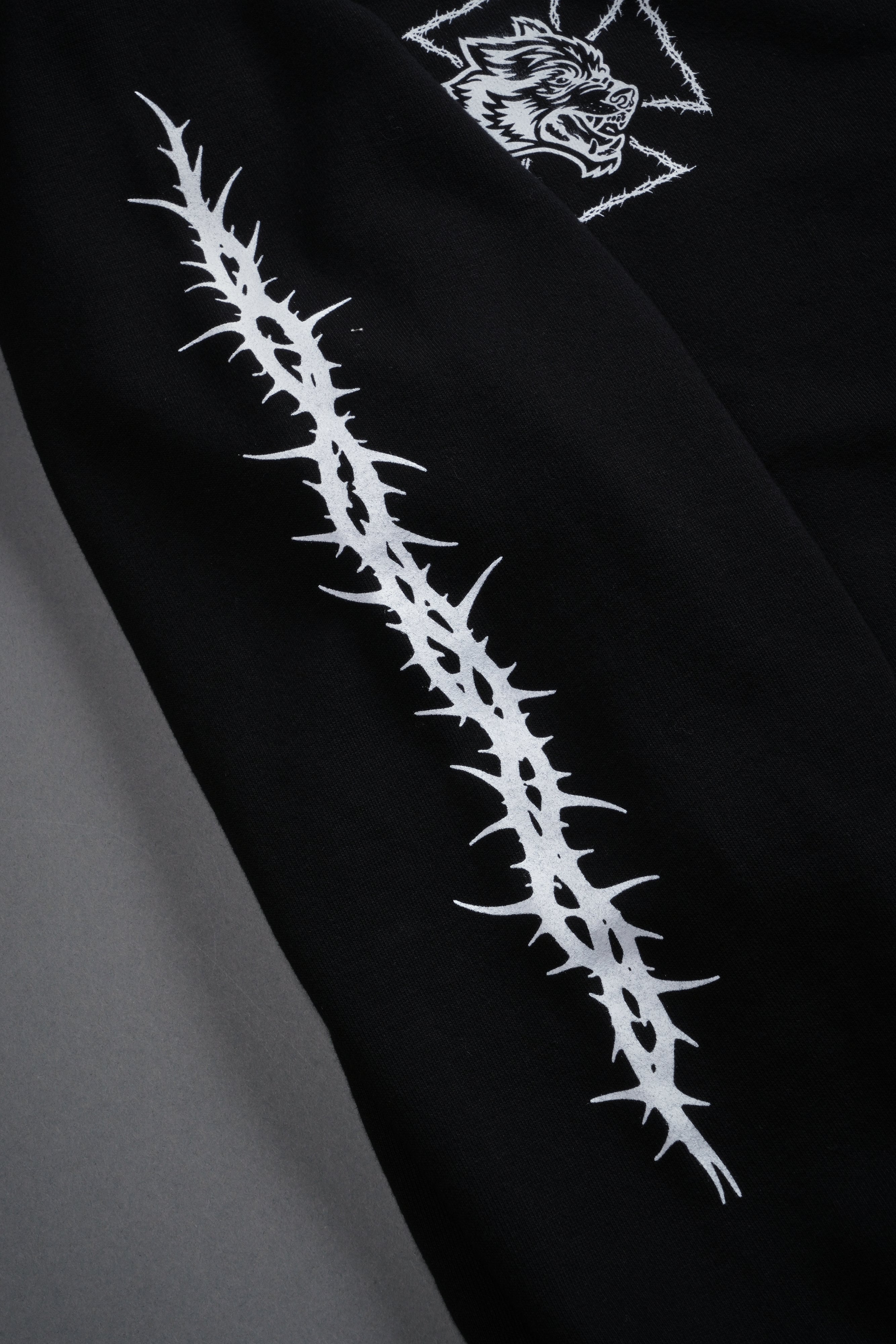 Ascend Distressed Grunge Mid Length Raw Hem Zip Hoodie in Black