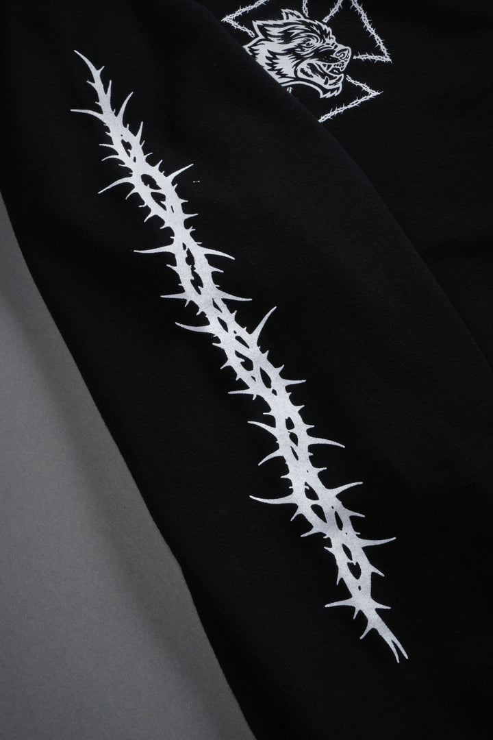 Ascend Distressed Grunge Mid Length Raw Hem Zip Hoodie in Black