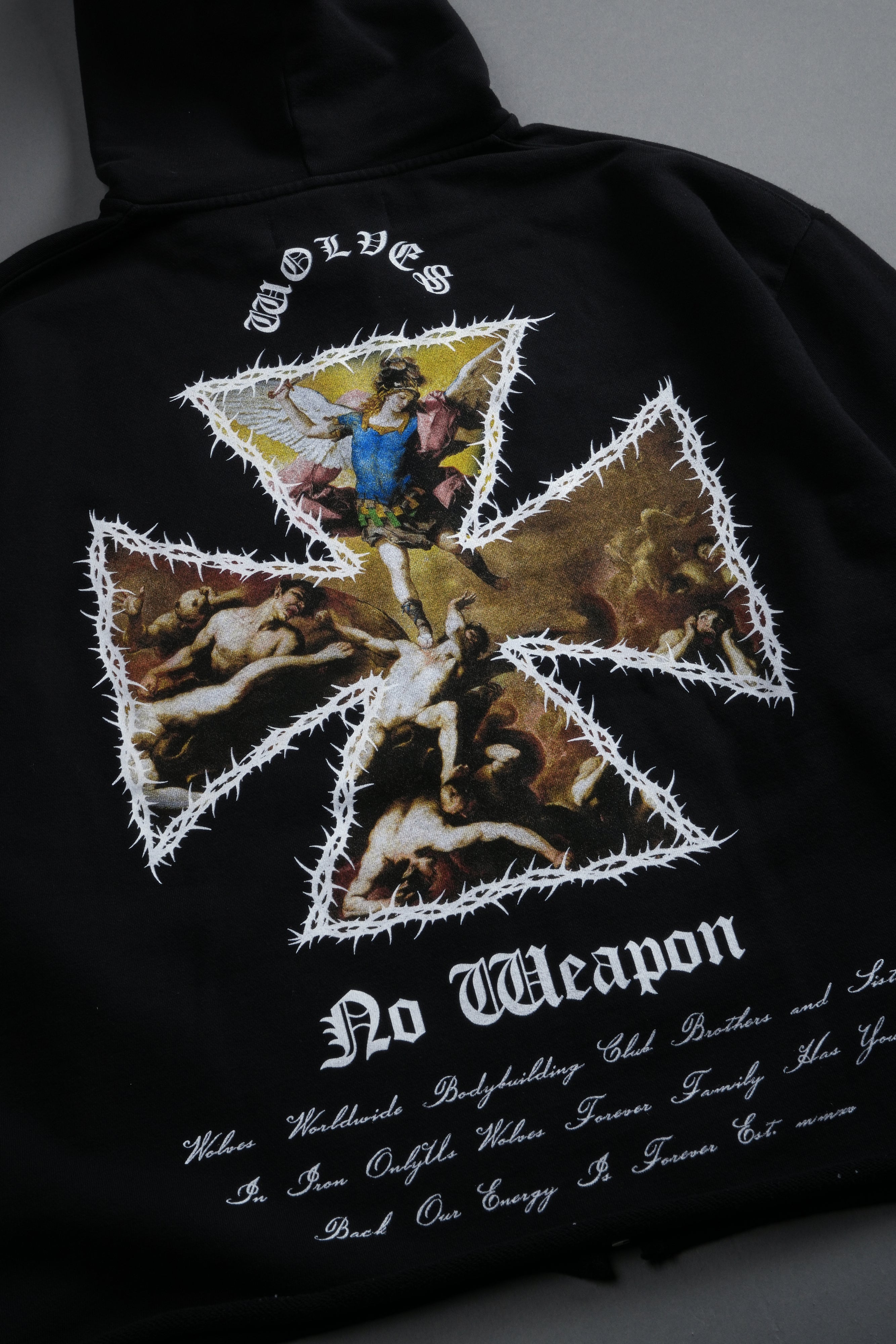 Ascend Distressed Grunge Mid Length Raw Hem Zip Hoodie in Black