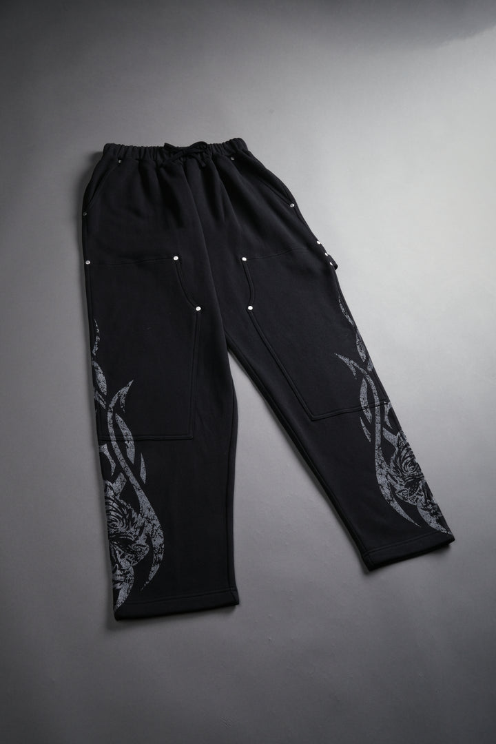 Finite Flame Rivet Fleece Sweat Pants in Black