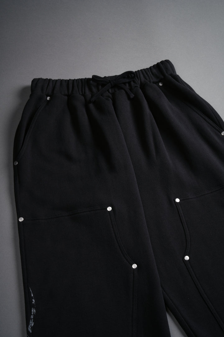 Finite Flame Rivet Fleece Sweat Pants in Black