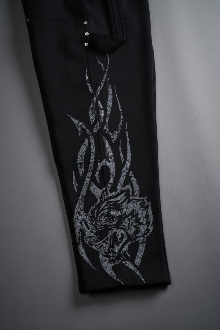 Finite Flame Rivet Fleece Sweat Pants in Black