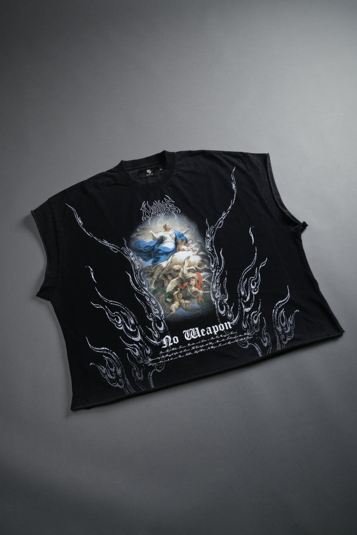 Rise Above Distressed Grunge Cut-Off Tee in Black